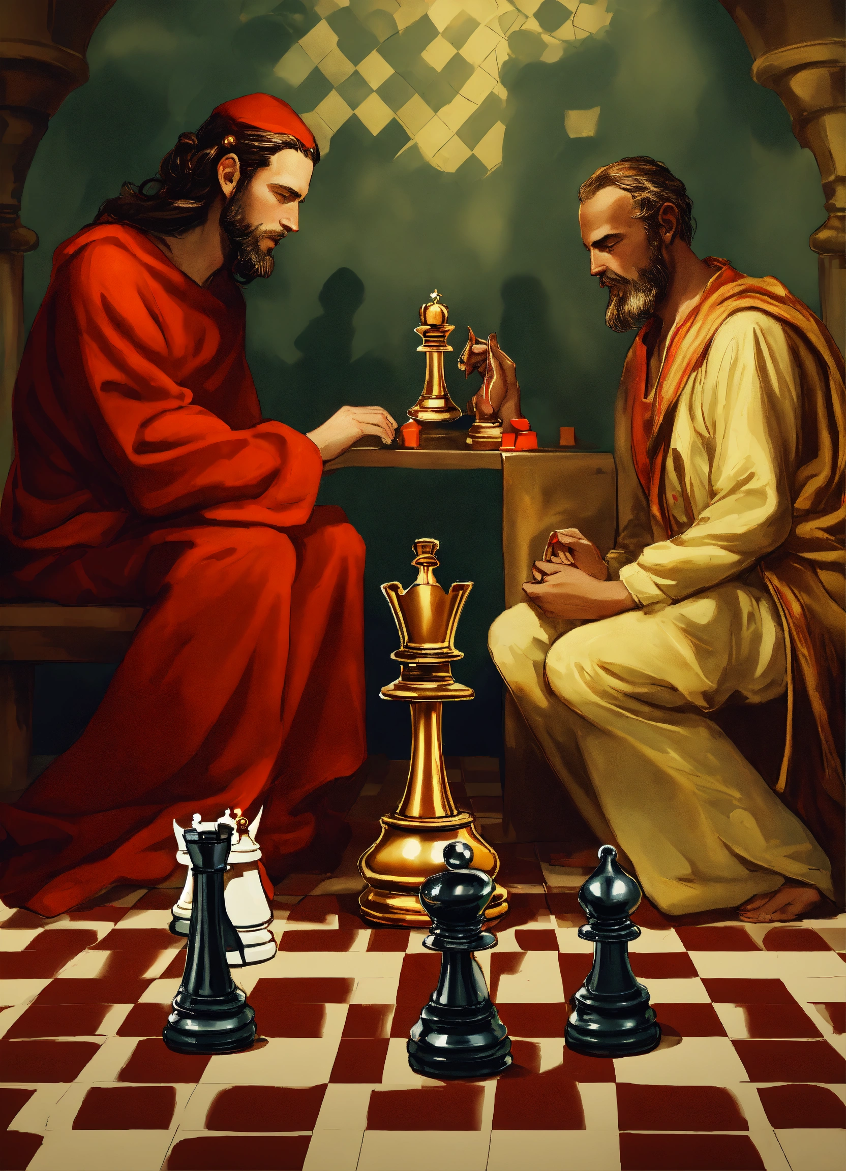 Lexica - God and the Devil are playing chess with humans as chess pieces