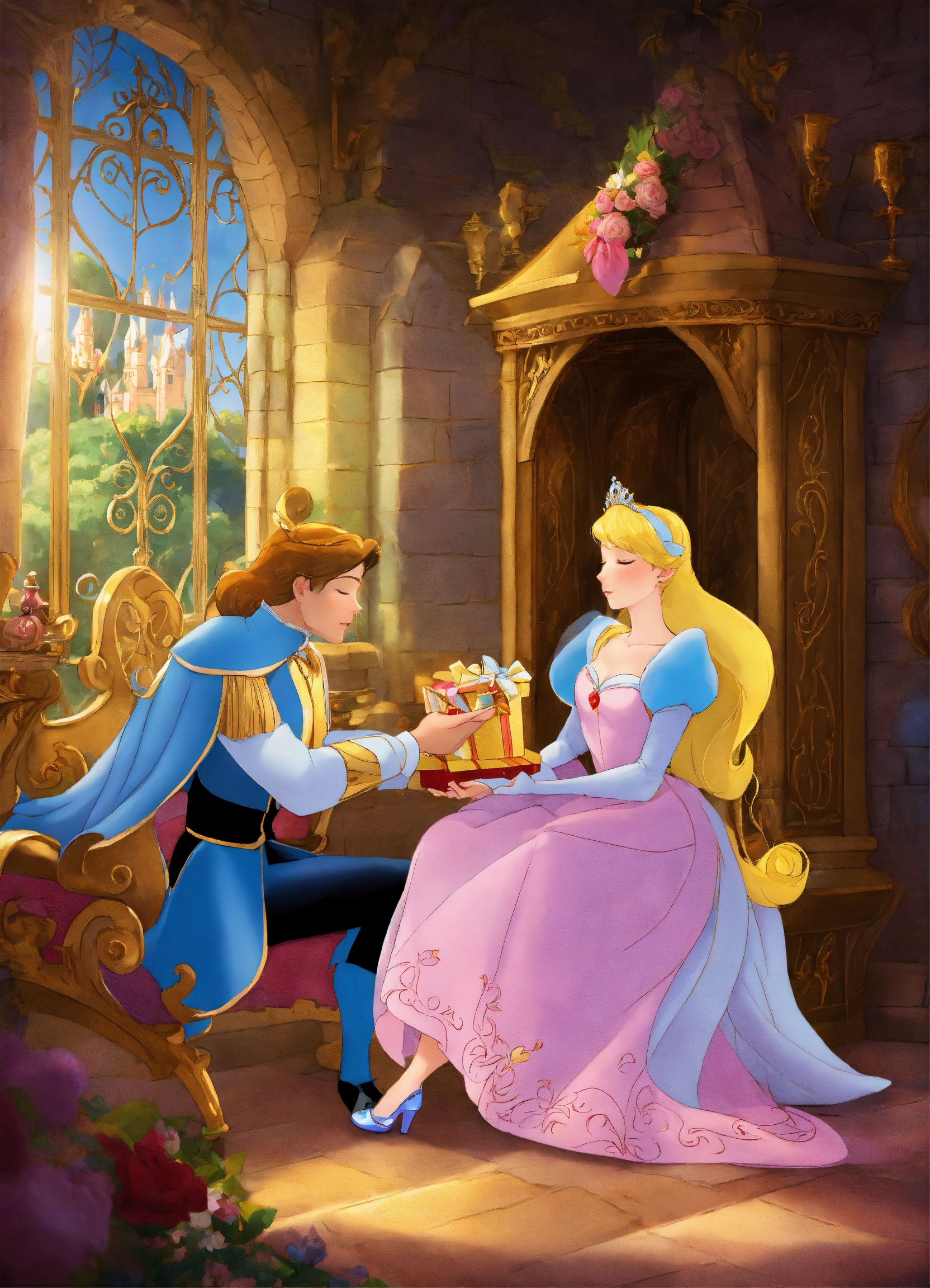 Lexica - Sleeping Beauty gives Cinderella a gift.