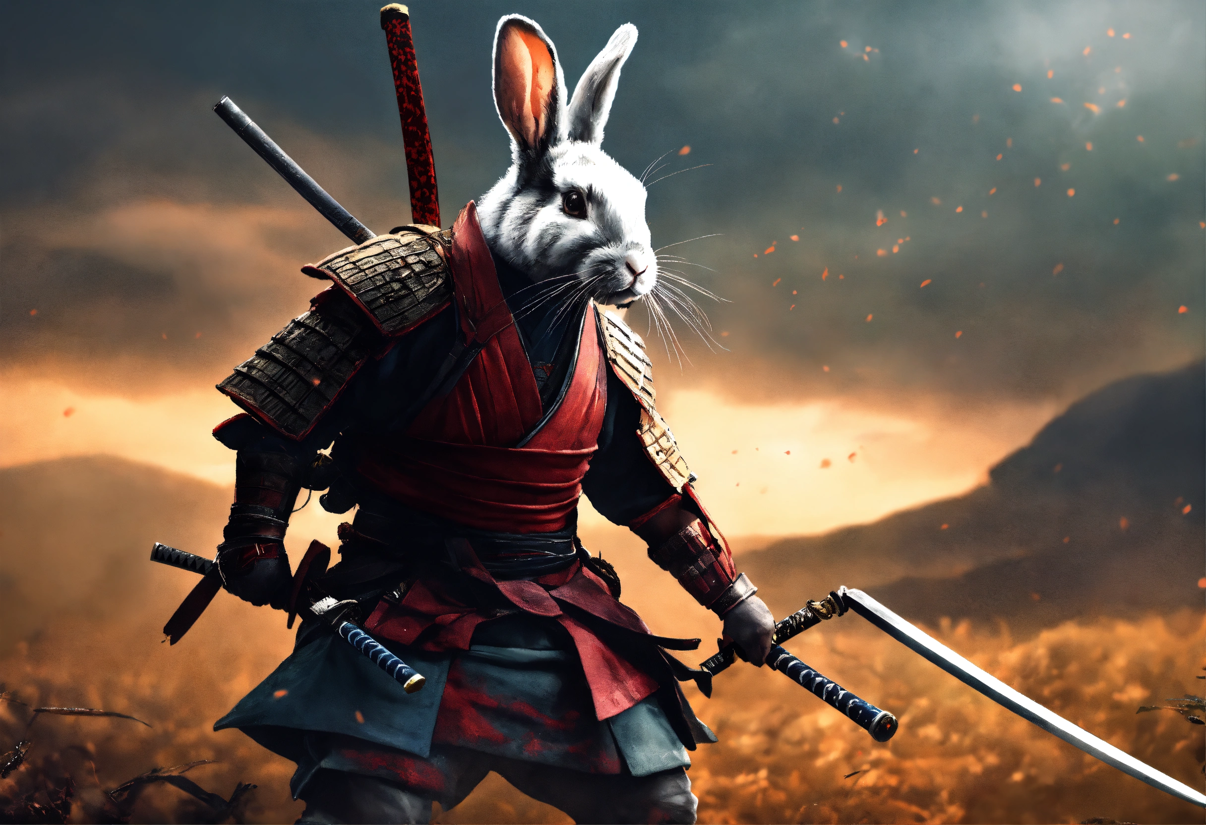 Lexica - Rabbit samurai. Battlefield. Hyper realistic.