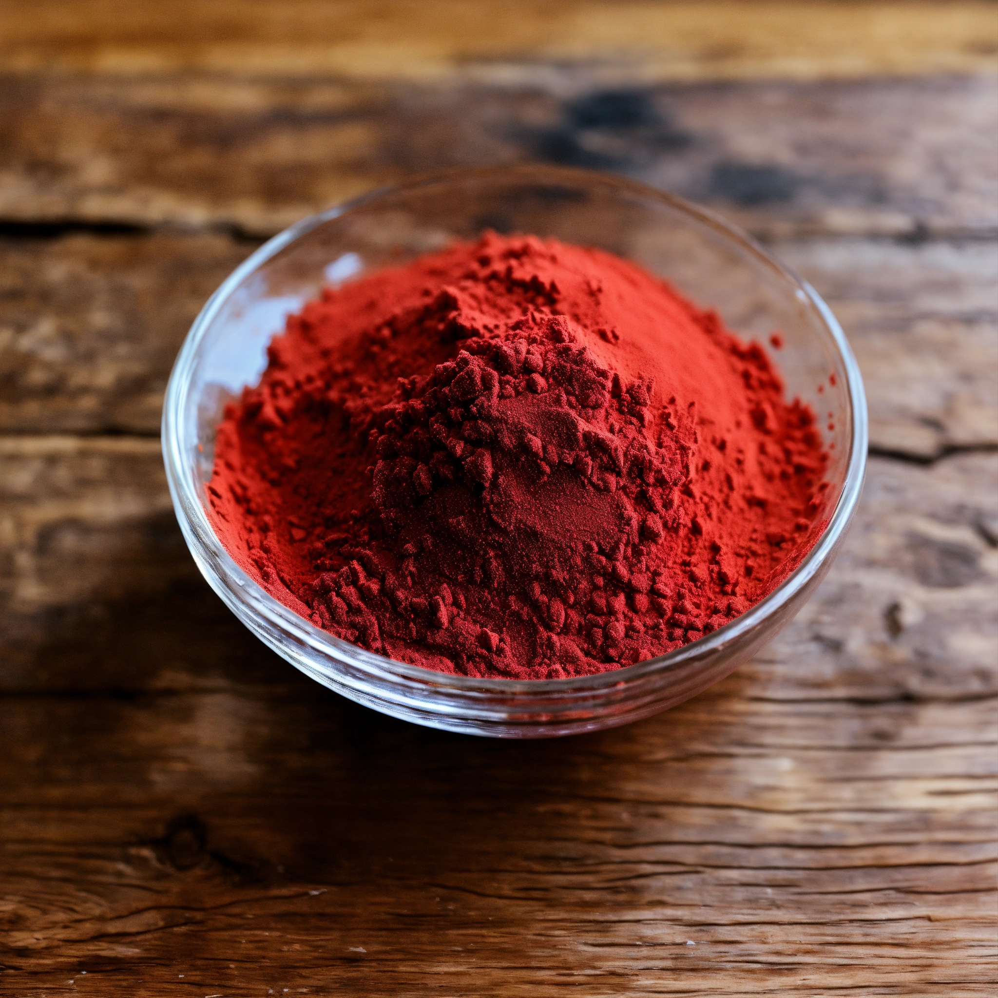 Lexica - Red crstal powder in a small glass bowl on a table