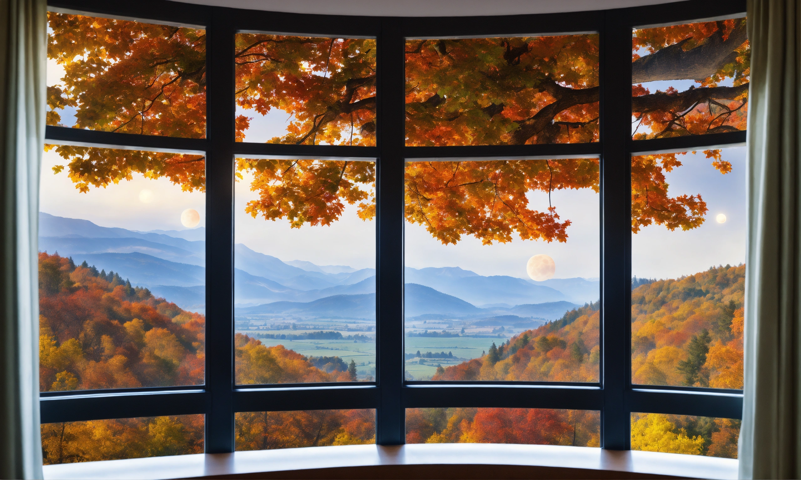 Lexica - Interior window overlooking a valley filled with autumnal ...