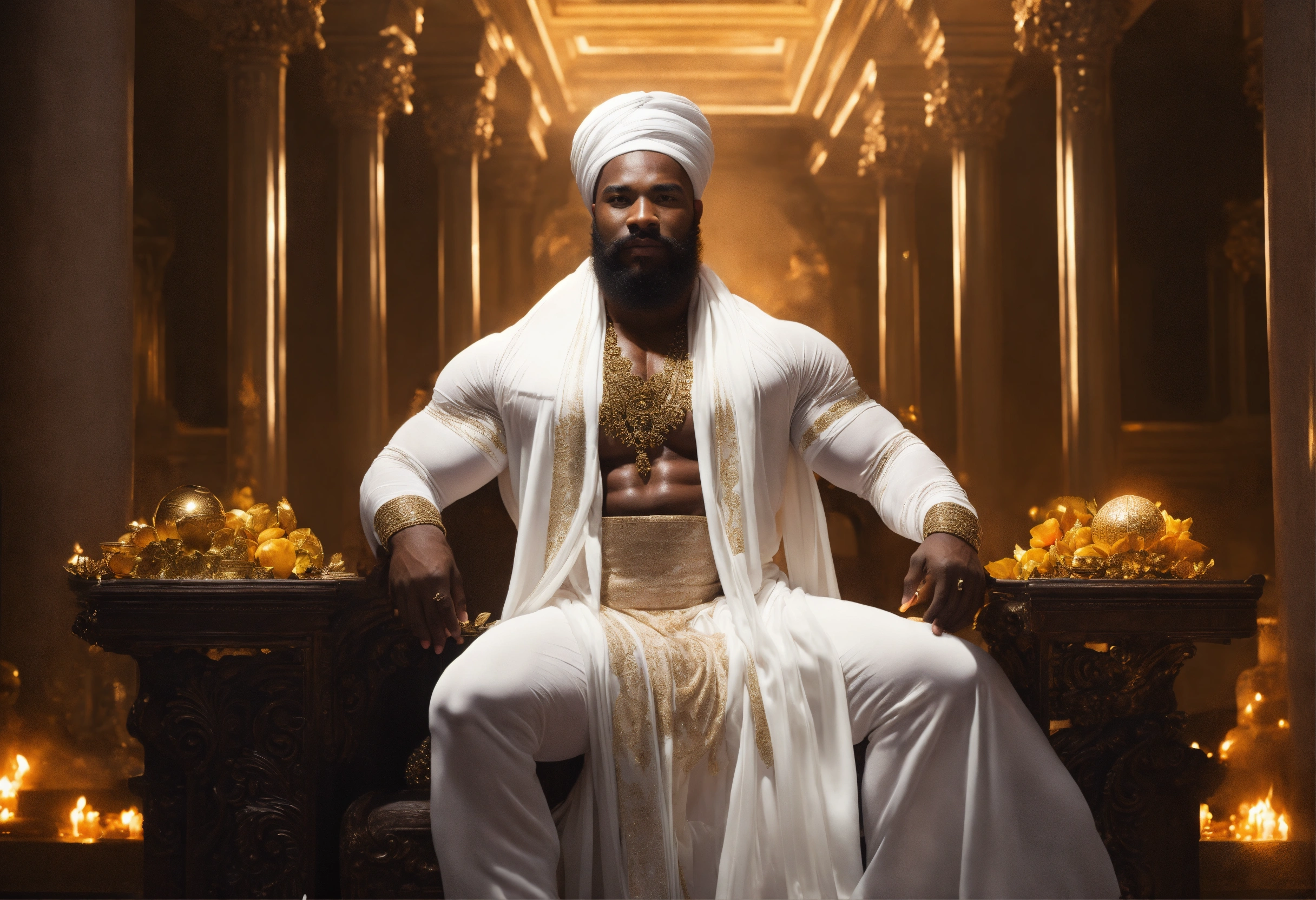 Lexica - A black god king in white turban, in beautiful sheer and white ...