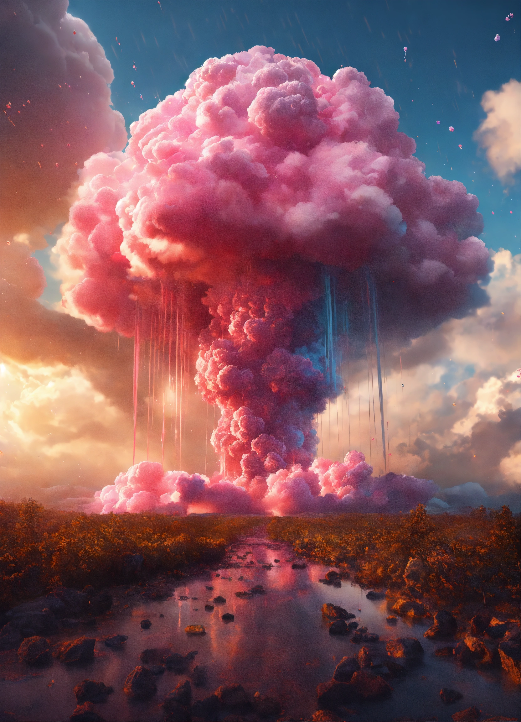 Lexica - A nuclear explosion , made out of cotton candy clouds ,paint ...