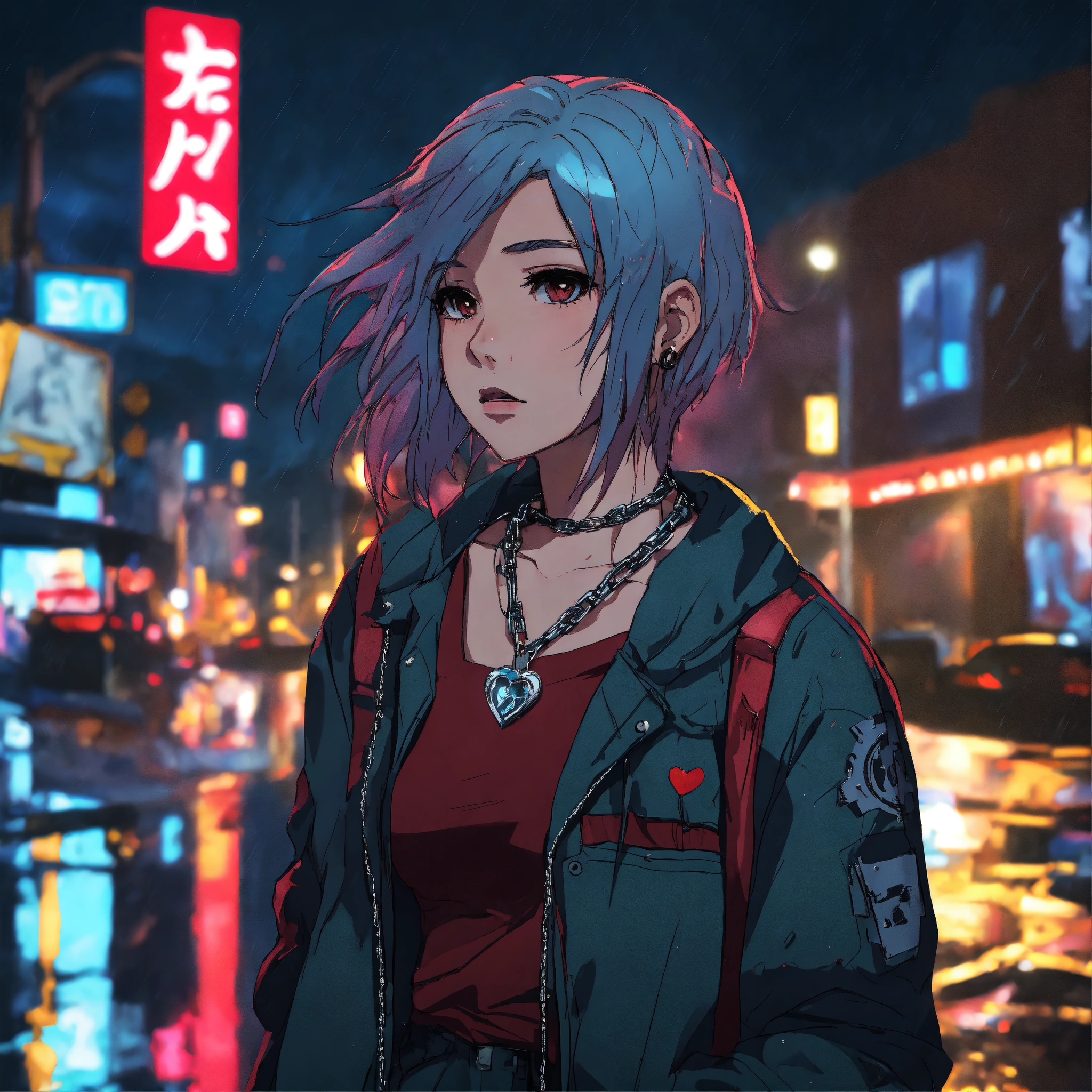 Lexica - Cyberpunk city heart broken gothic girl with hair standing in ...