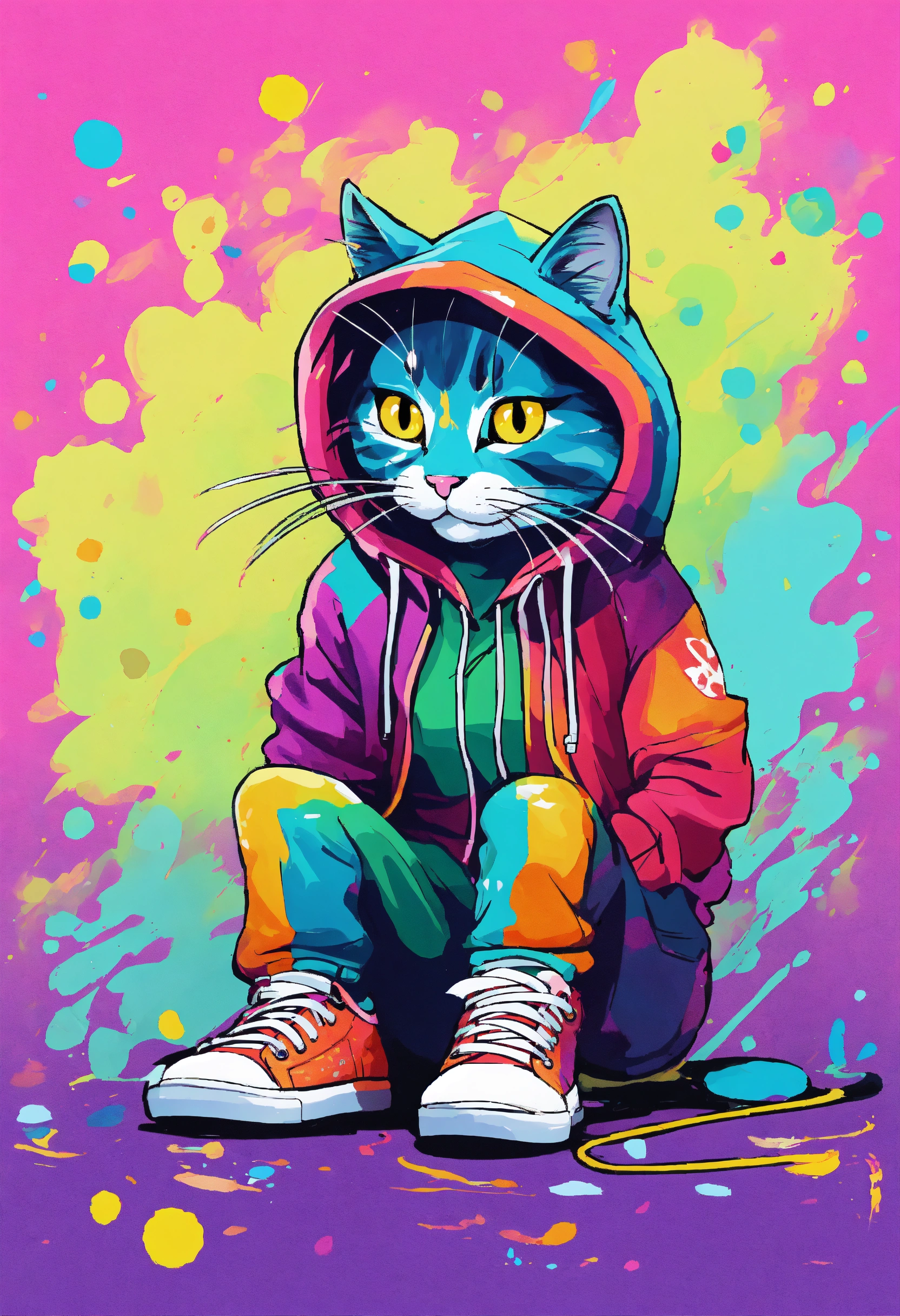 Lexica - A cat wearing a hoodie and sneakers standing in front of a ...