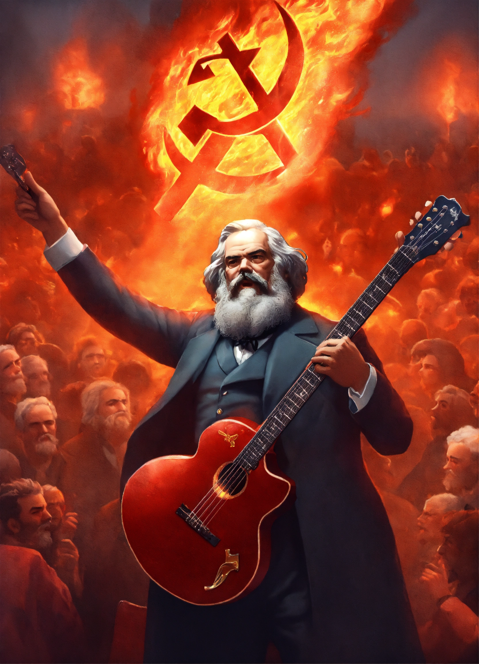 Lexica - Illustration Karl Marx figure, surrounded by a fervent crowd ...