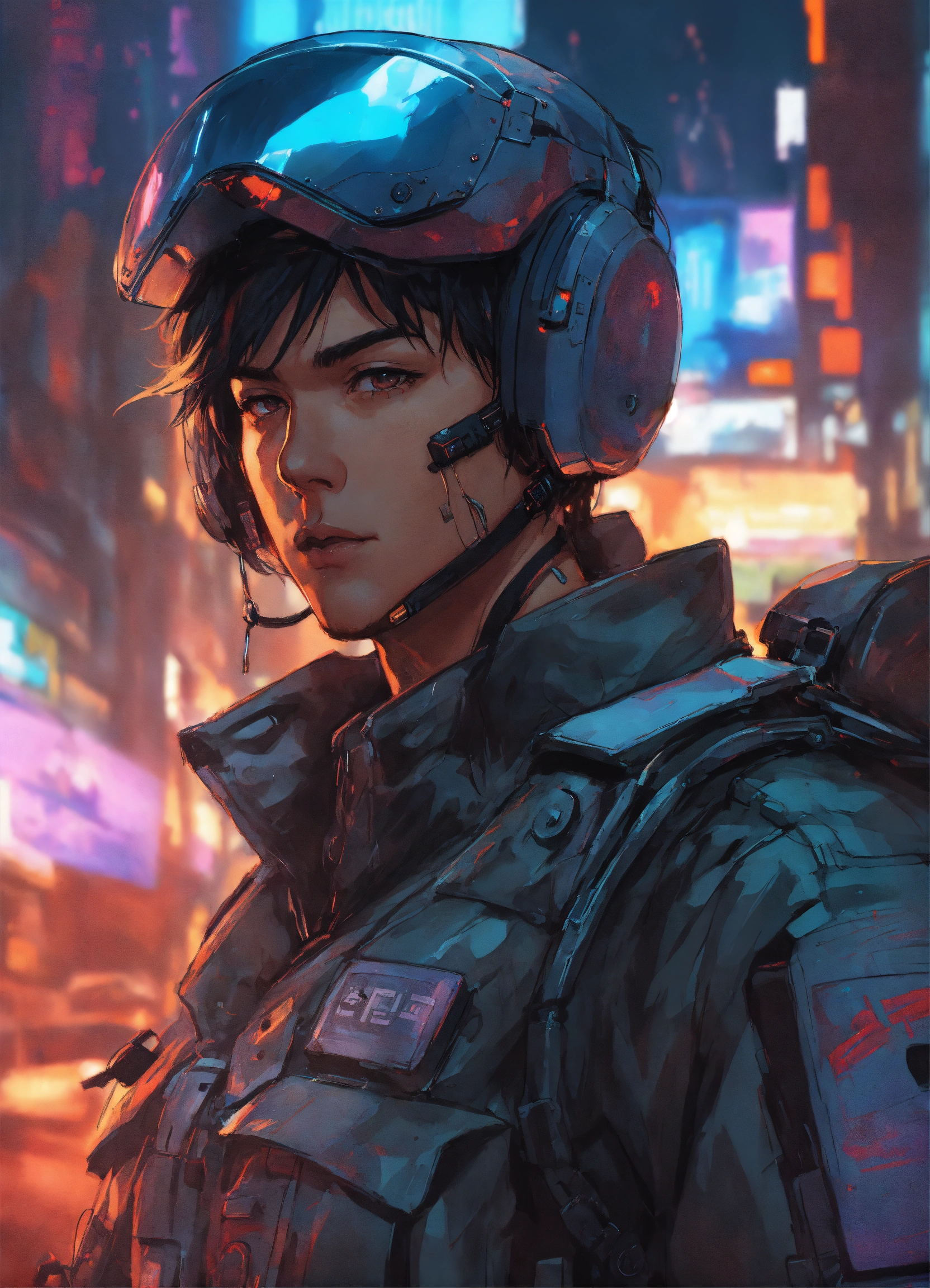 Lexica - Portrait Anime Commander male Neon-cybernetic, fine 