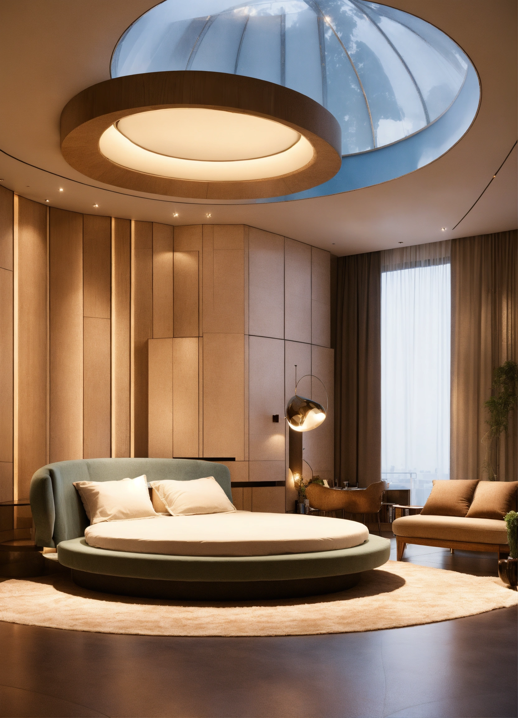 Lexica - Interior main room with round bed contemporary style intrincate