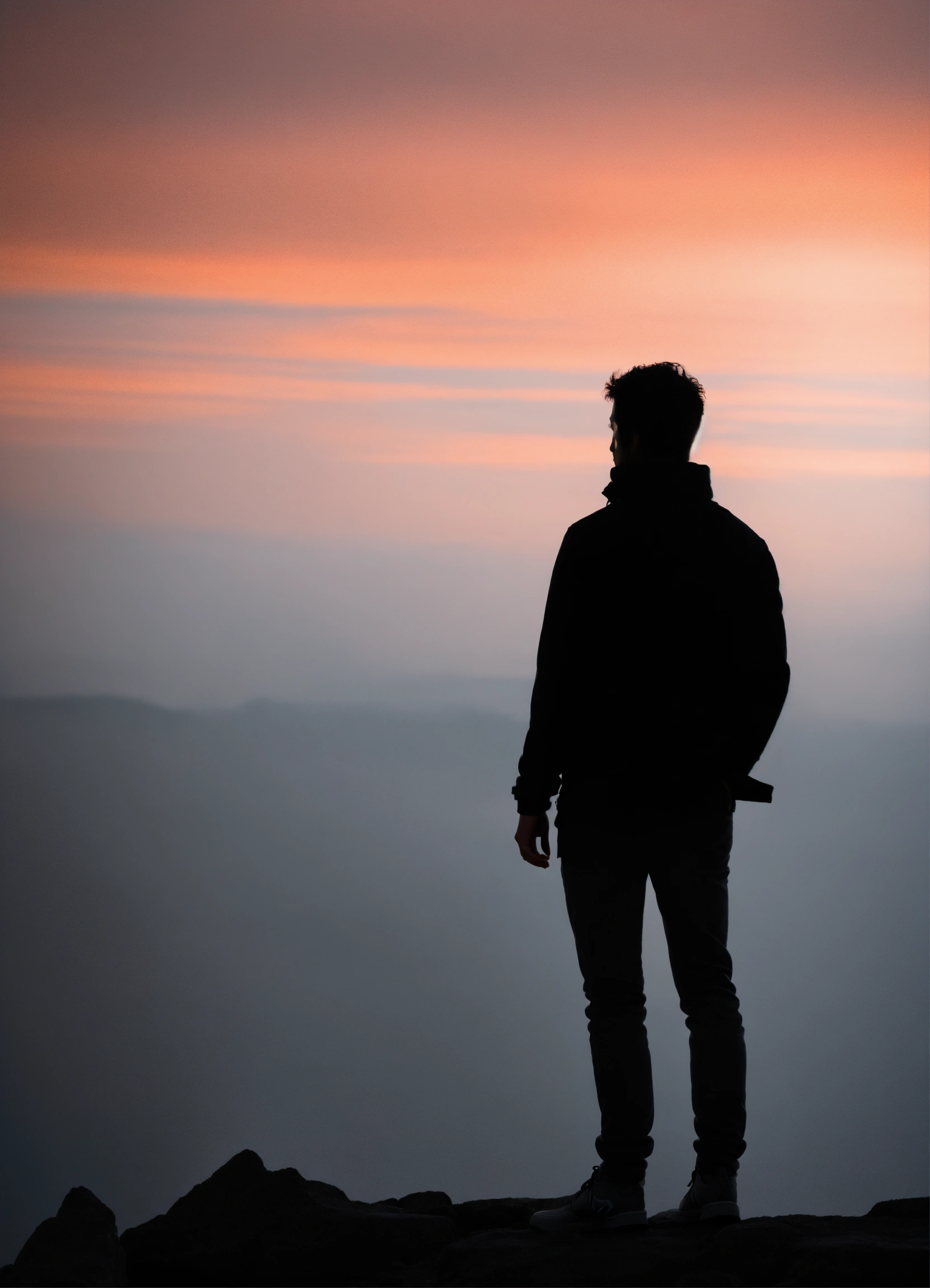 Lexica - Silhouette d'une personne debout de dos, style ombre nette, fond  blanc, couleur noire pour la silhouette, pas de détails, art minimaliste., image size:1664x2304