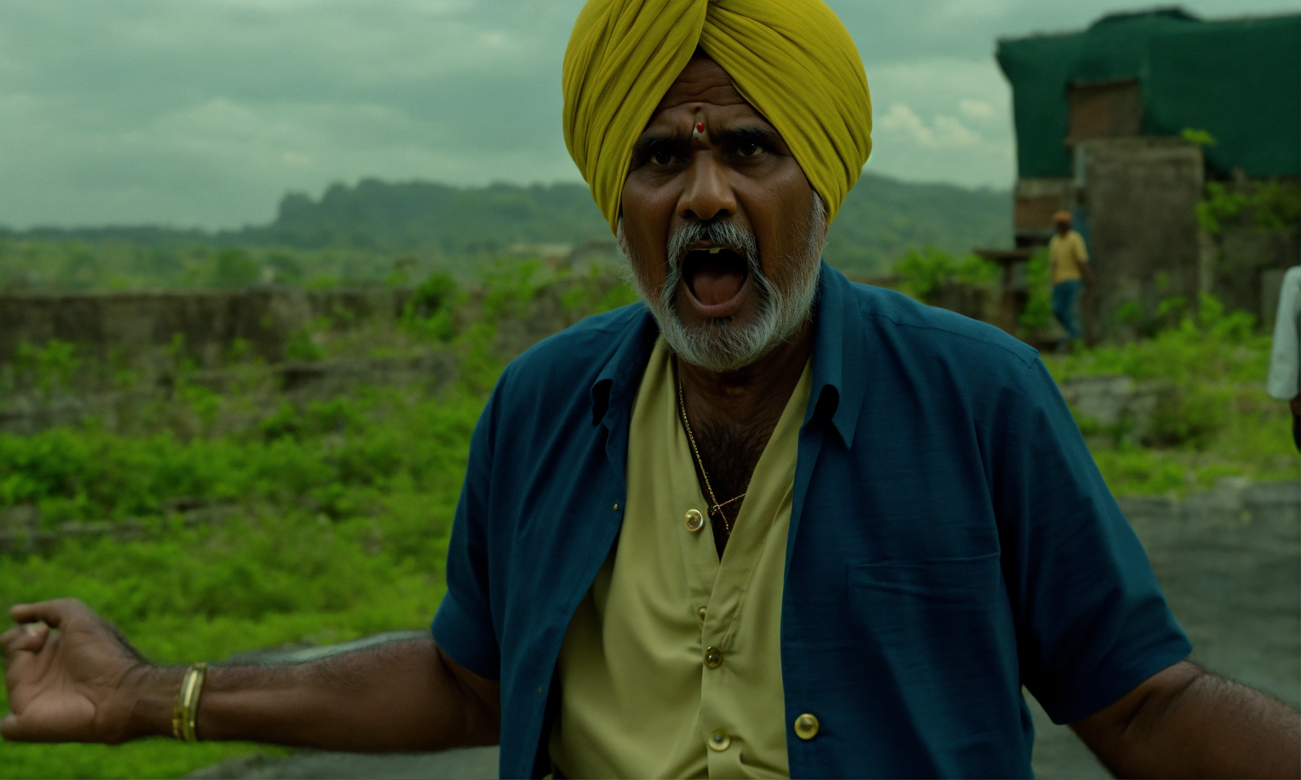 Lexica - A 60 year old indian man wearing turban, yelling. Super realistic.