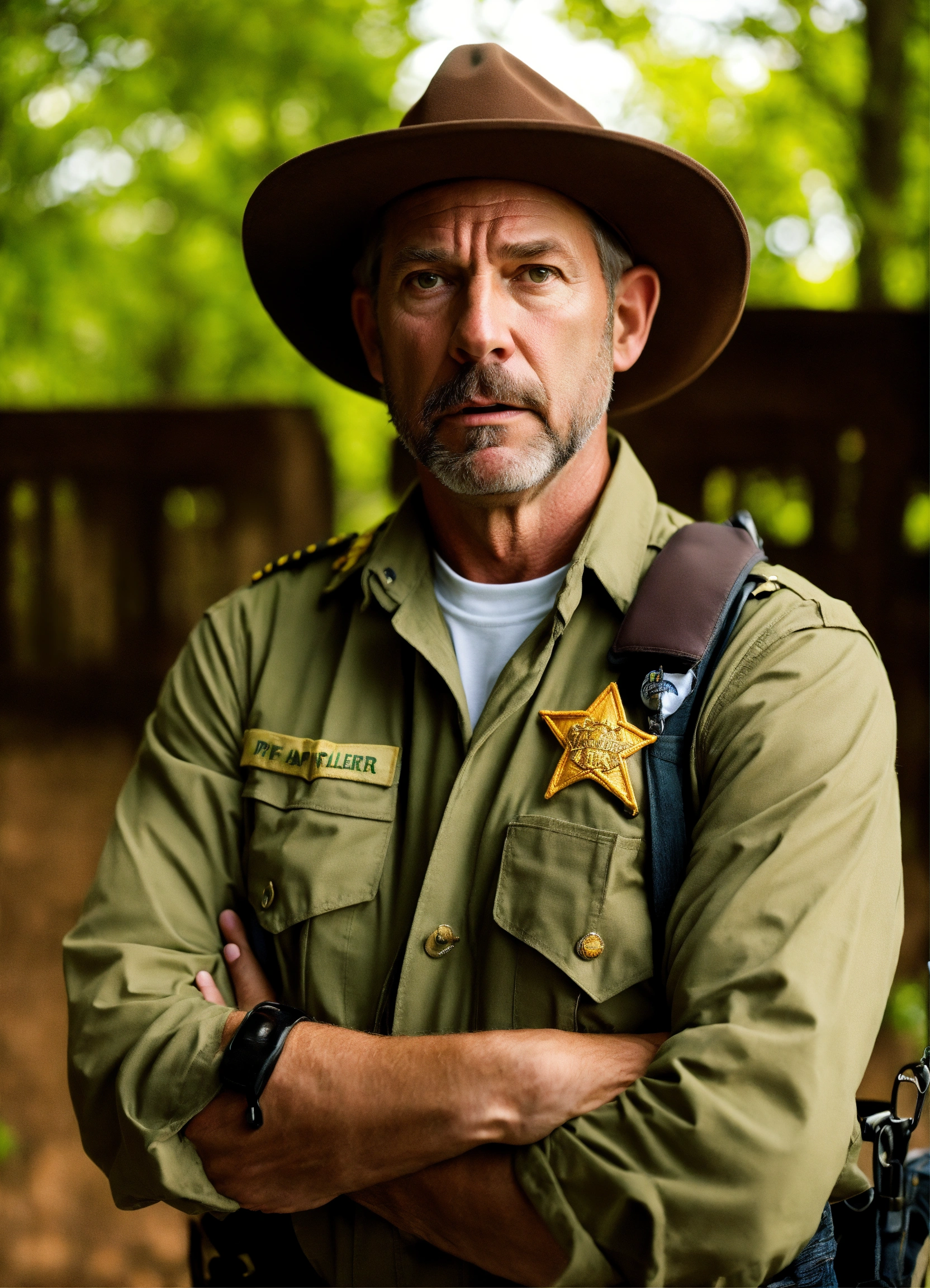 Lexica - Scared unique expressive middle-aged park ranger american man ...