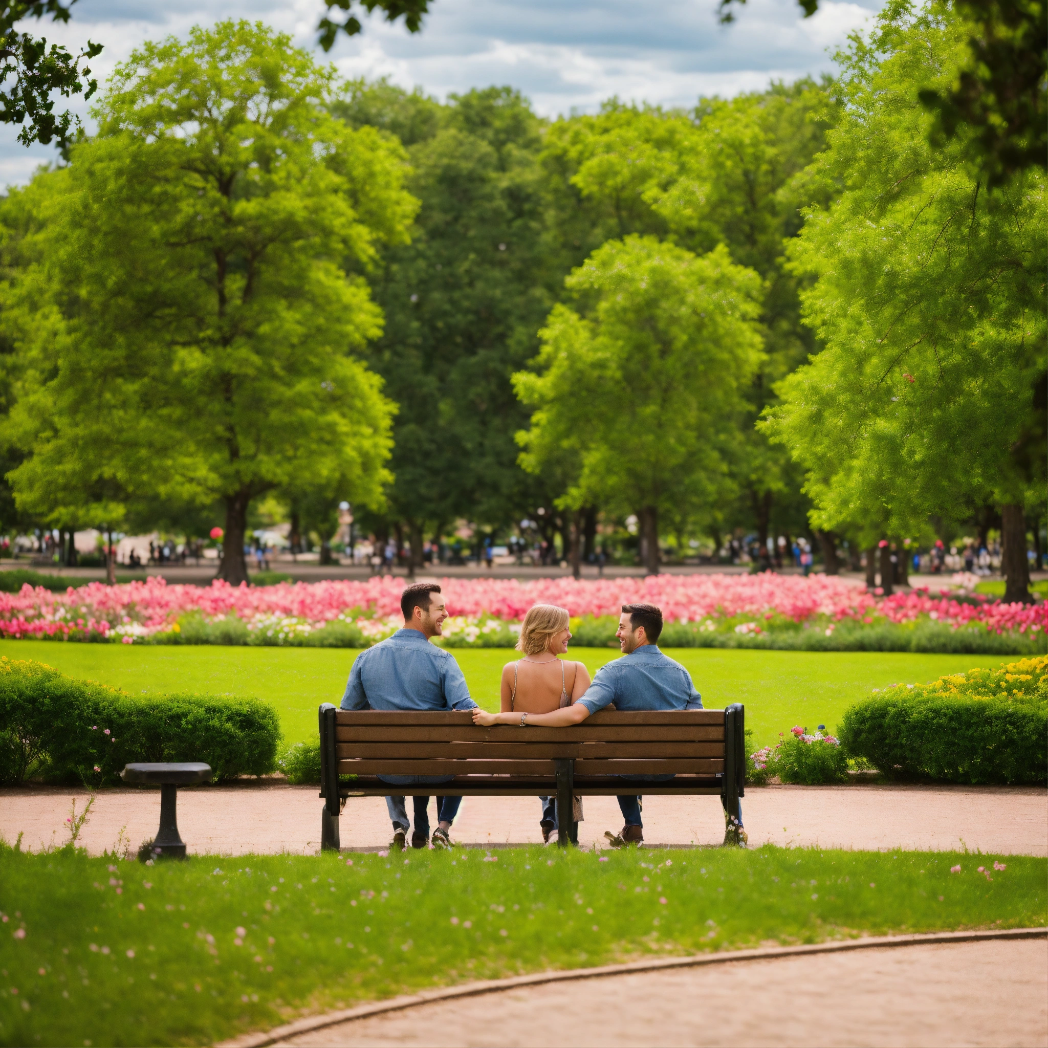 Lexica - A photo of a happy couple sitting on a park bench. They are ...