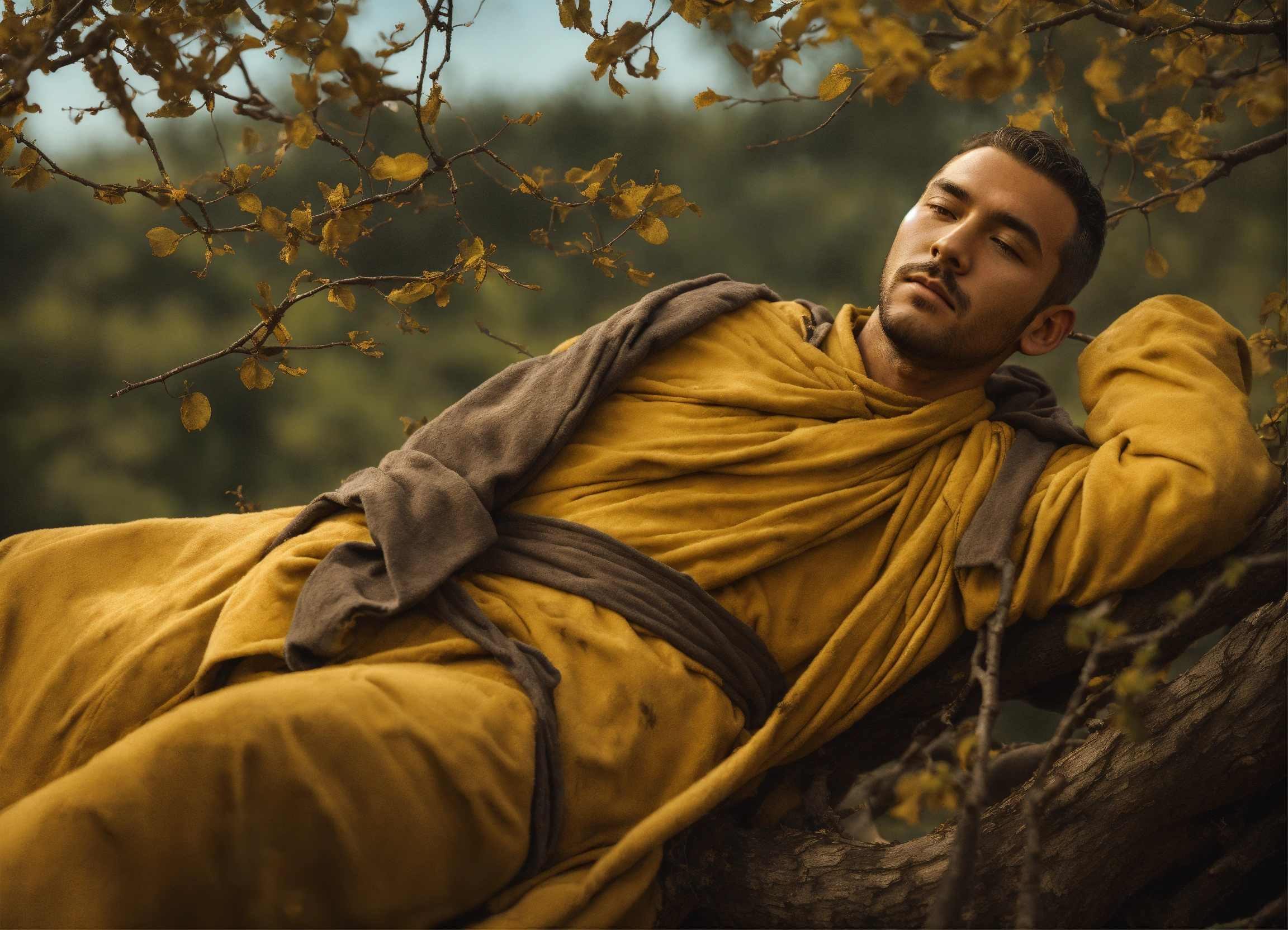 Lexica - A man, in dirty robes, laying on branches, sharp, realistic