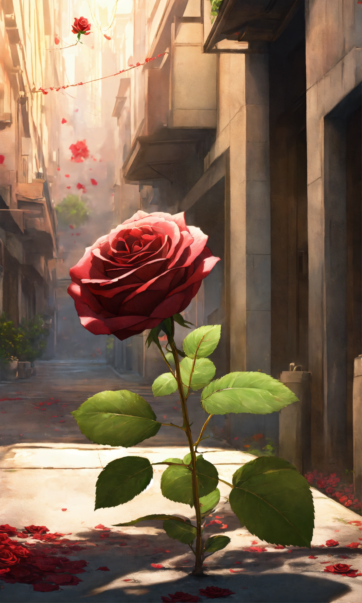 Lexica - Rose growing in concrete street attack on titan