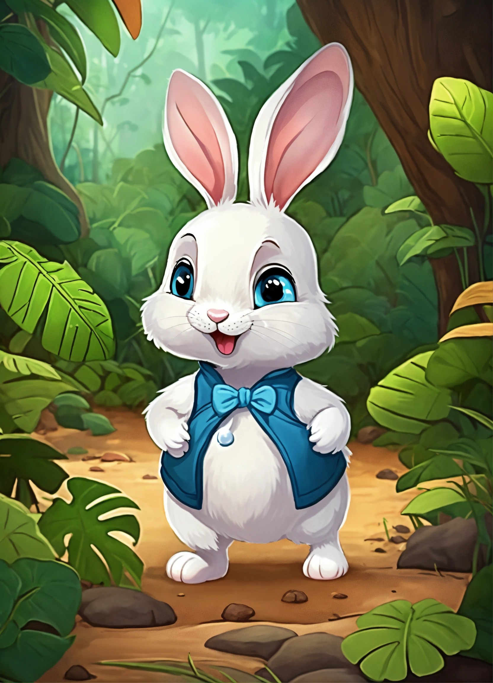 Lexica - Cute cartoon rabbit wandering in jungle