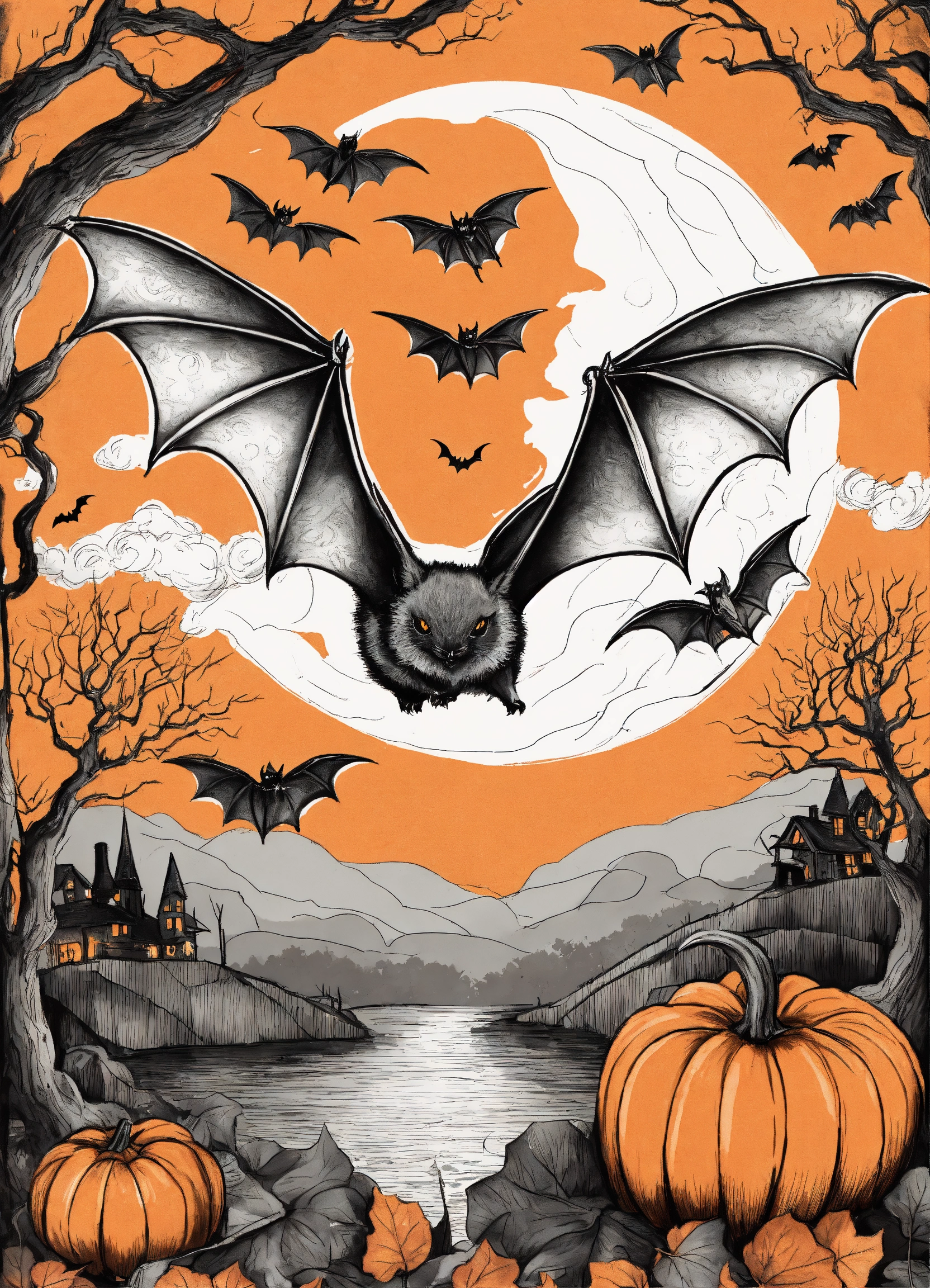 Lexica - Tattoo style INK DRAWING of MYSTICAL and magical BAT IN ...