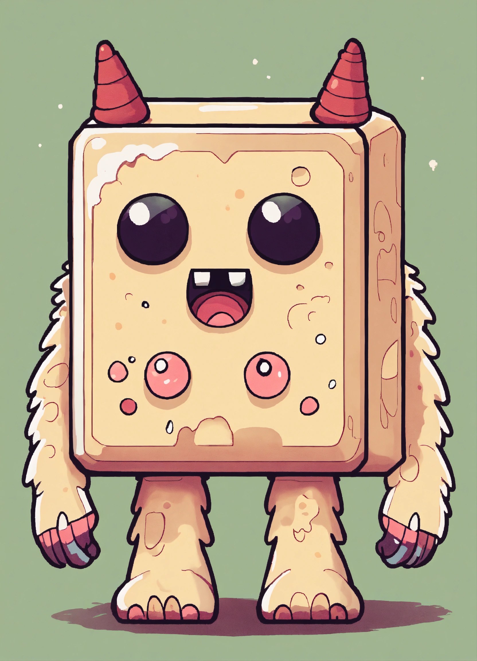 Lexica - A cream-colored kawaii rectangle monster. It has a pensive ...