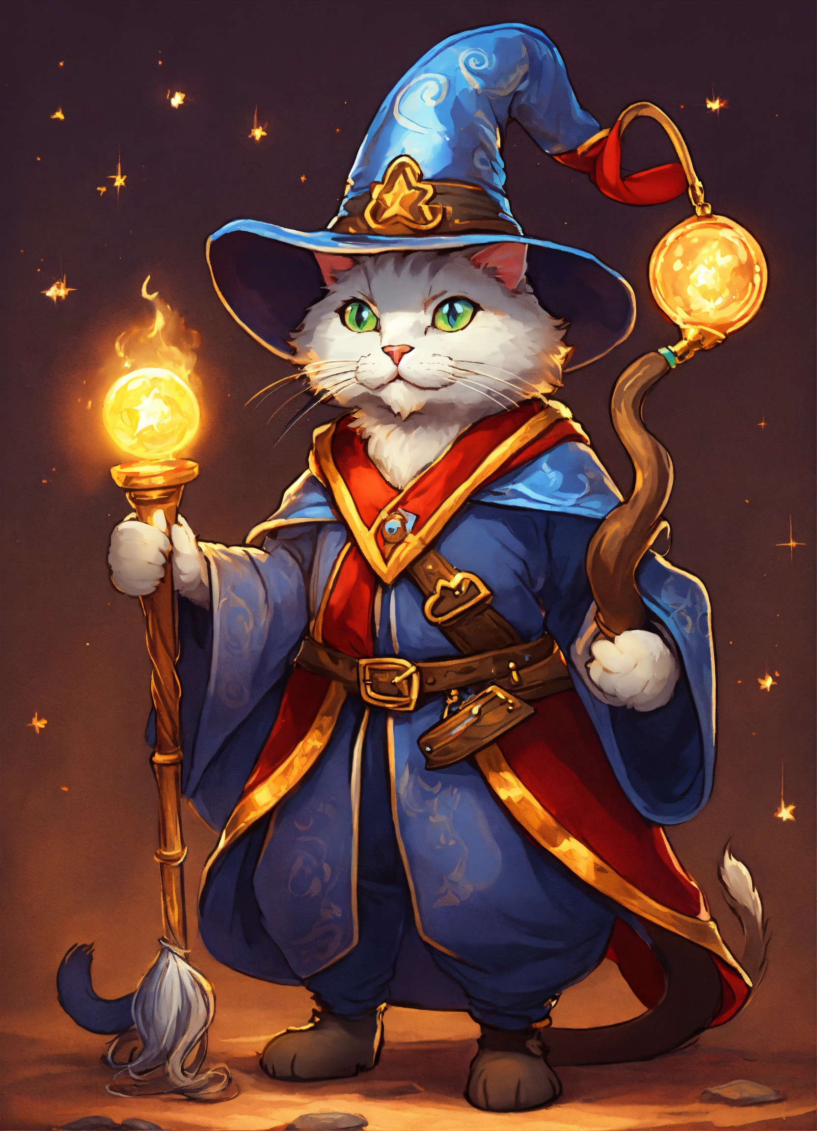 Lexica - Cartoon illustration of a wizard cat.