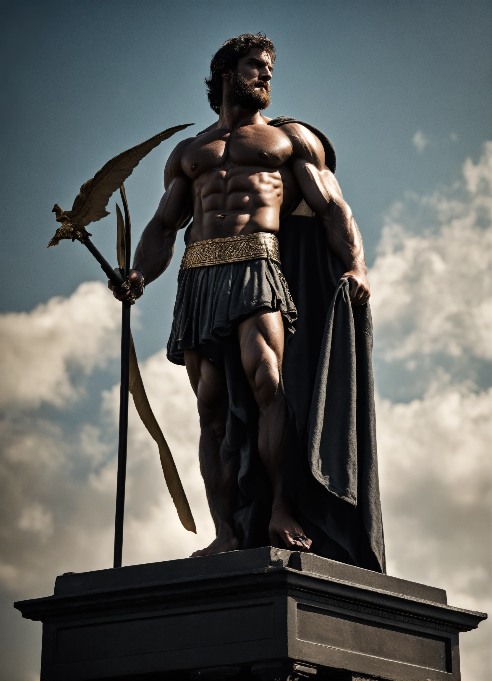 Lexica - A muscular greek god with middelparting hair in matt black ...