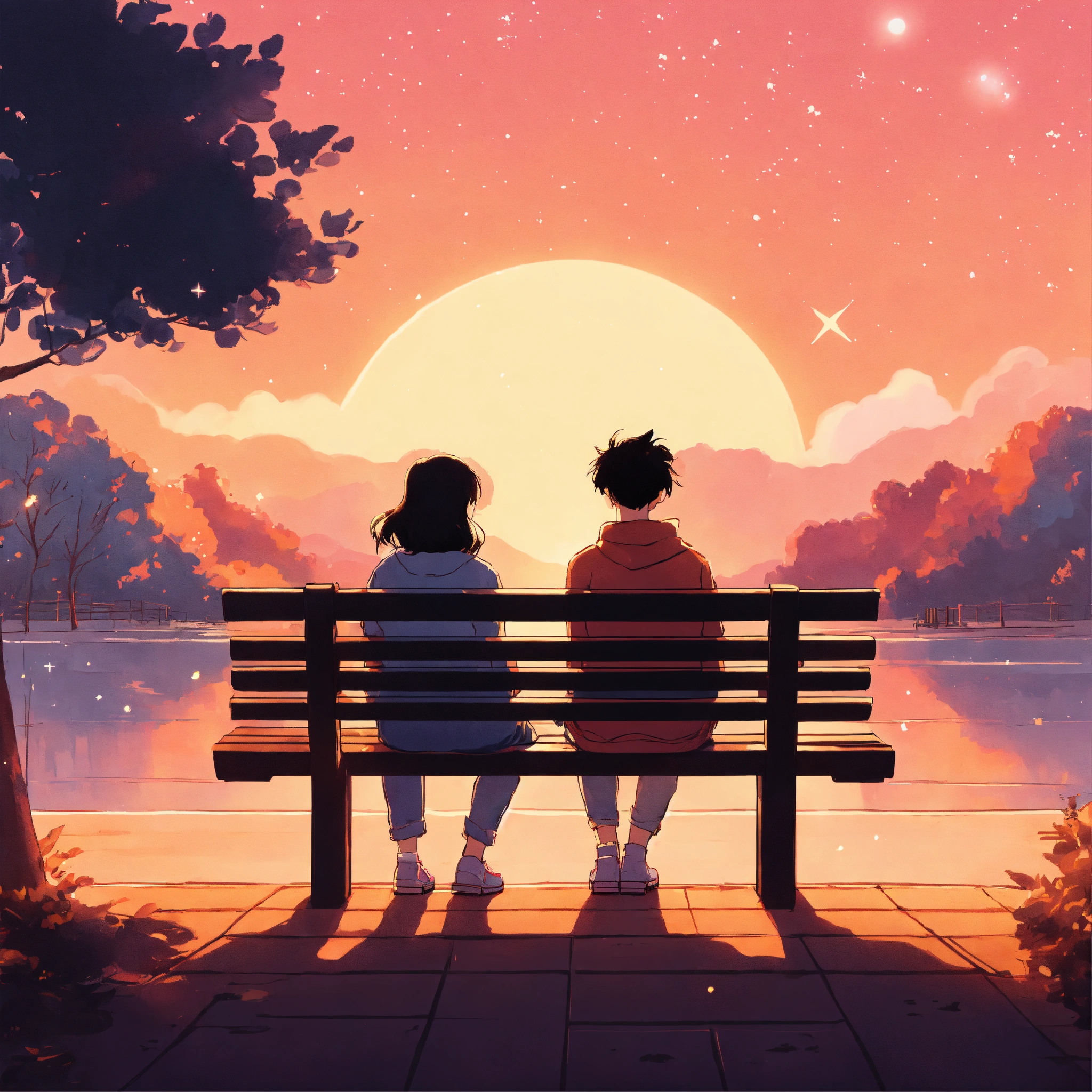Lexica - Two friends sitting on a bench. sunshine and starlight cozy ...