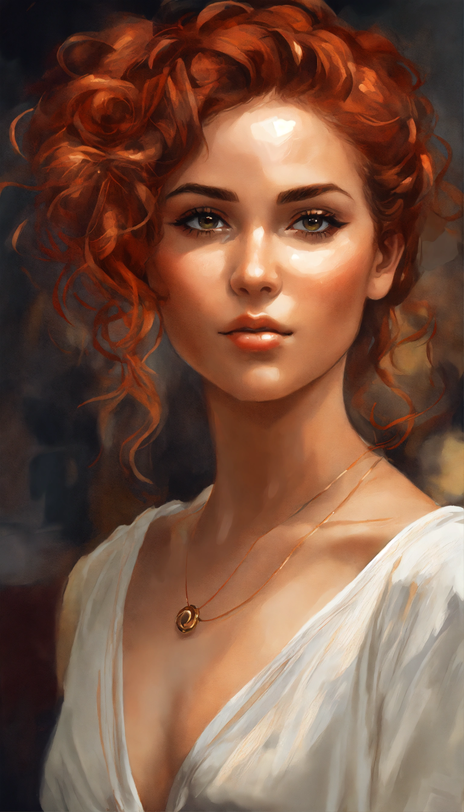 Lexica - Digital art painting of a beautiful young woman with curly ...