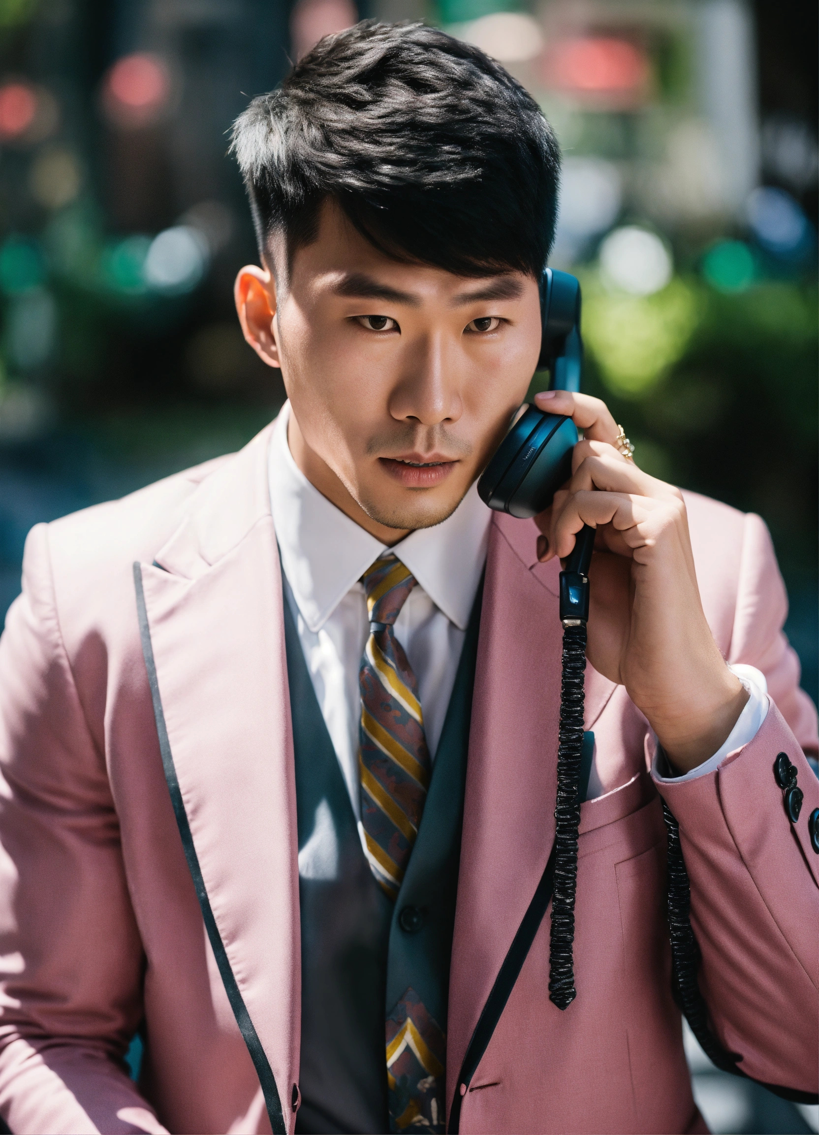 Lexica - Asian giga chad in a suit calling someone