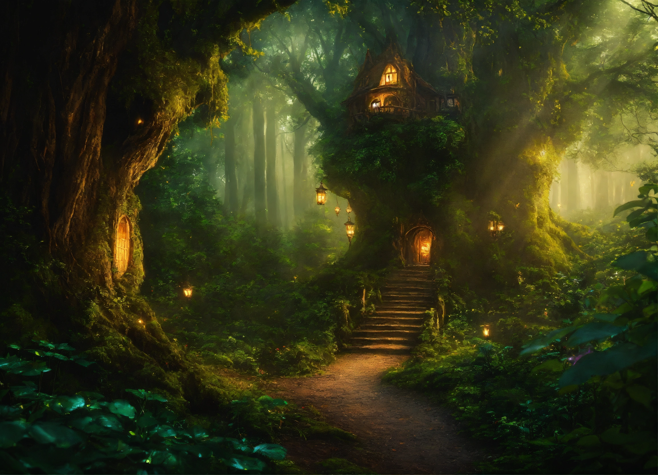 Lexica - A legend, fairy tales, magical, magical trees in a dark forest.