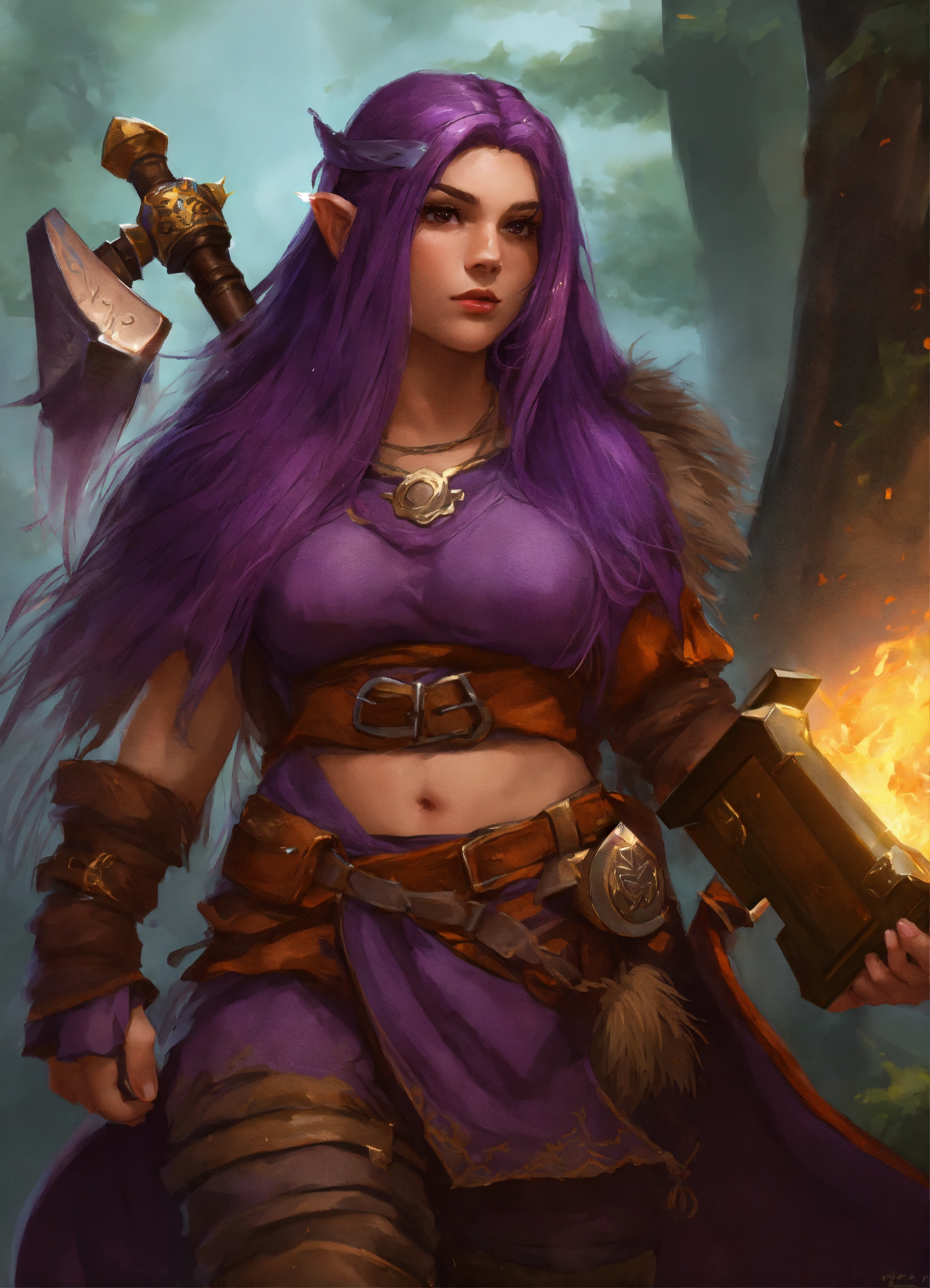 Lexica - Female hill dwarf with long purple and brown hair carry a war ...
