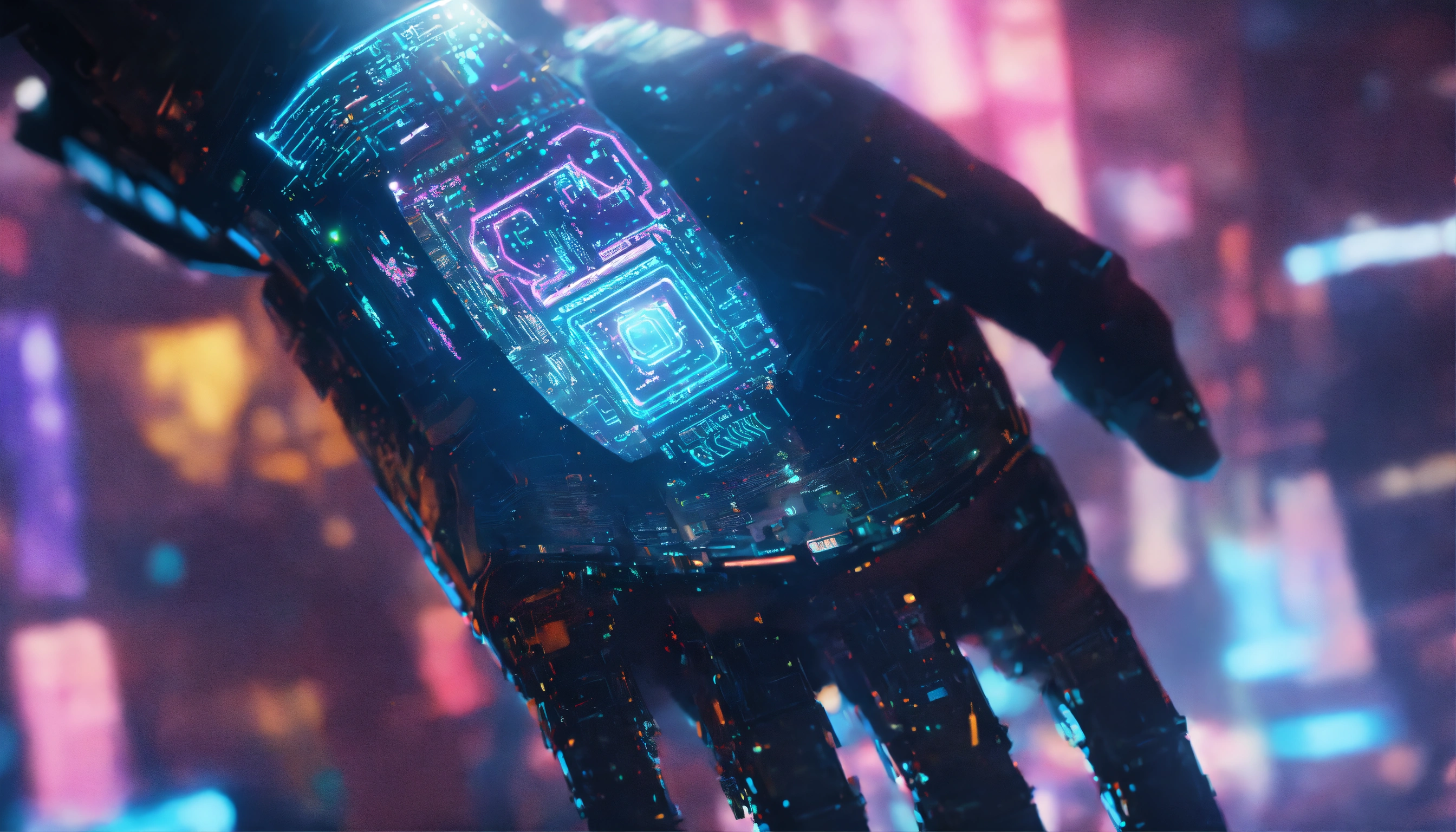 Lexica - Hologram code shines from the hand, cyberpunk style, detailed ...
