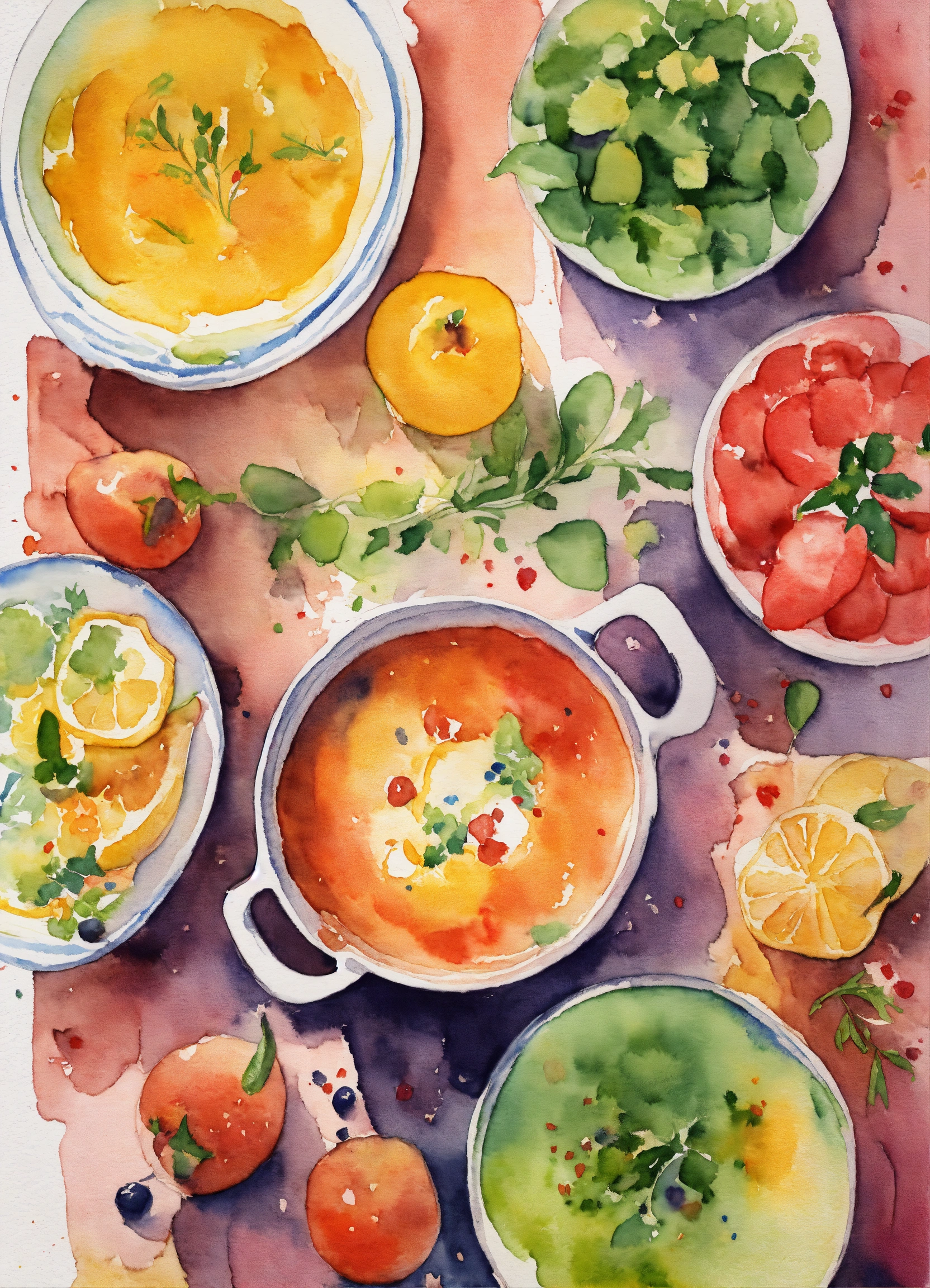 Lexica - Cookbook cover, watercolour food paints