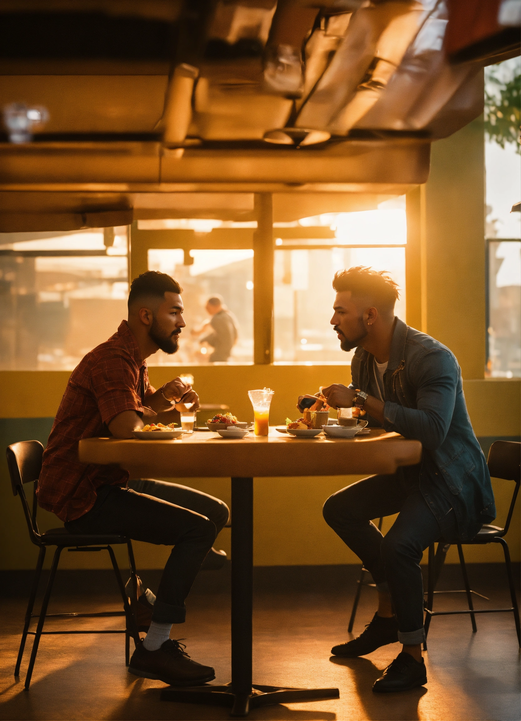 Lexica - Two men fighting each other in a cafeteria, surreal photo ...