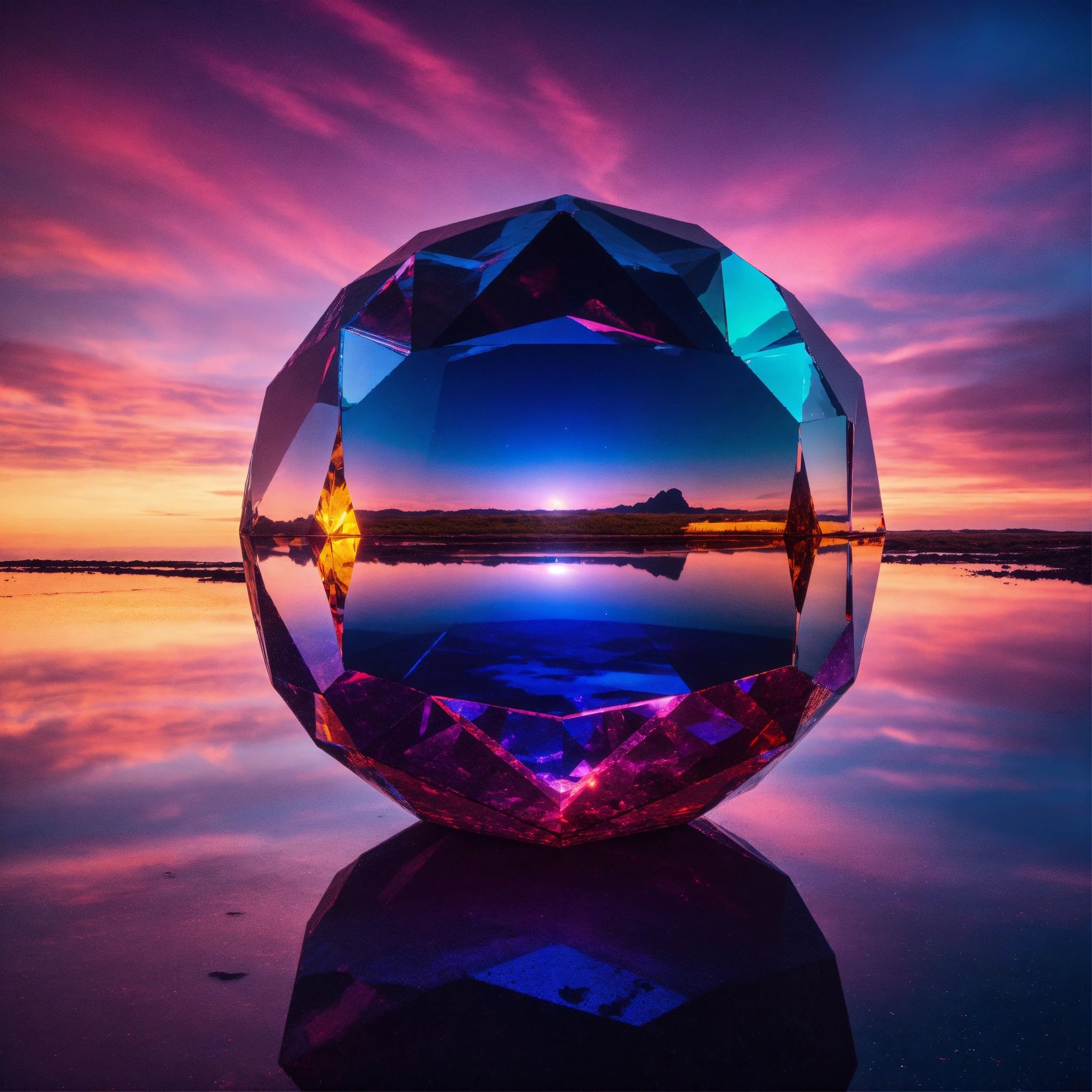 Lexica - Very Complex Gigantic Reflective Glowing Crystal Tesseract Orb 