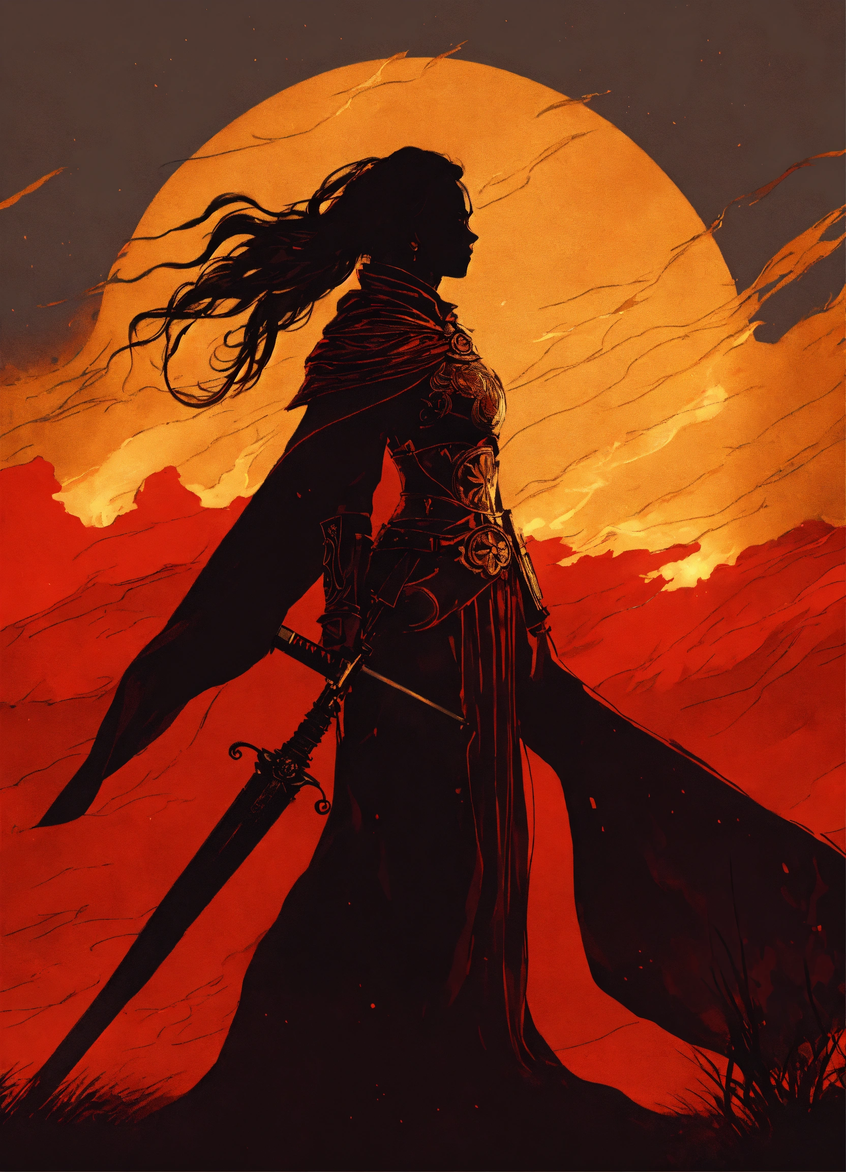 Lexica - Portrait of a silhouette a shapely female warrior figure ...