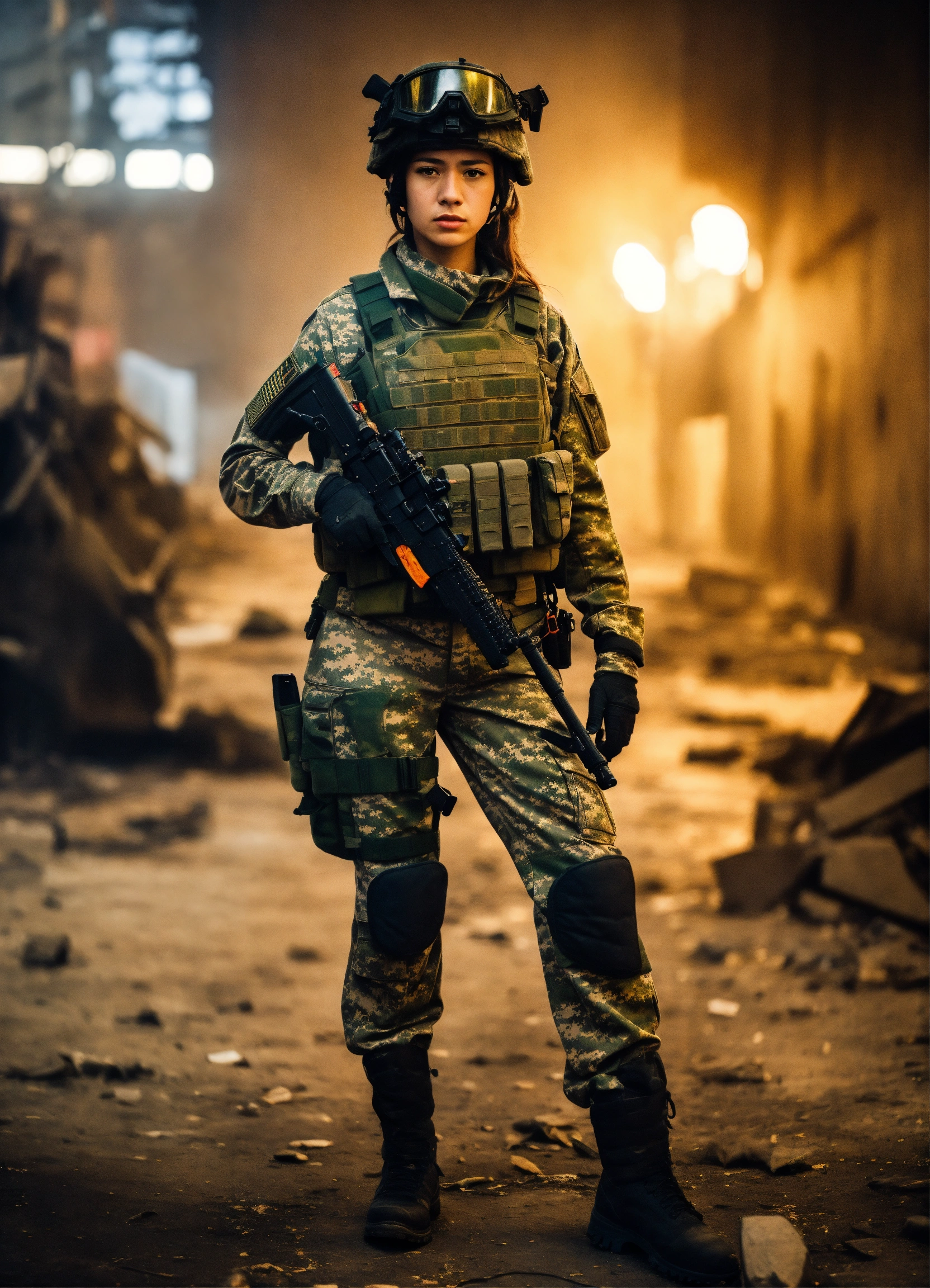 Lexica - A beautiful soldier girl wearing camouflage military equipment ...