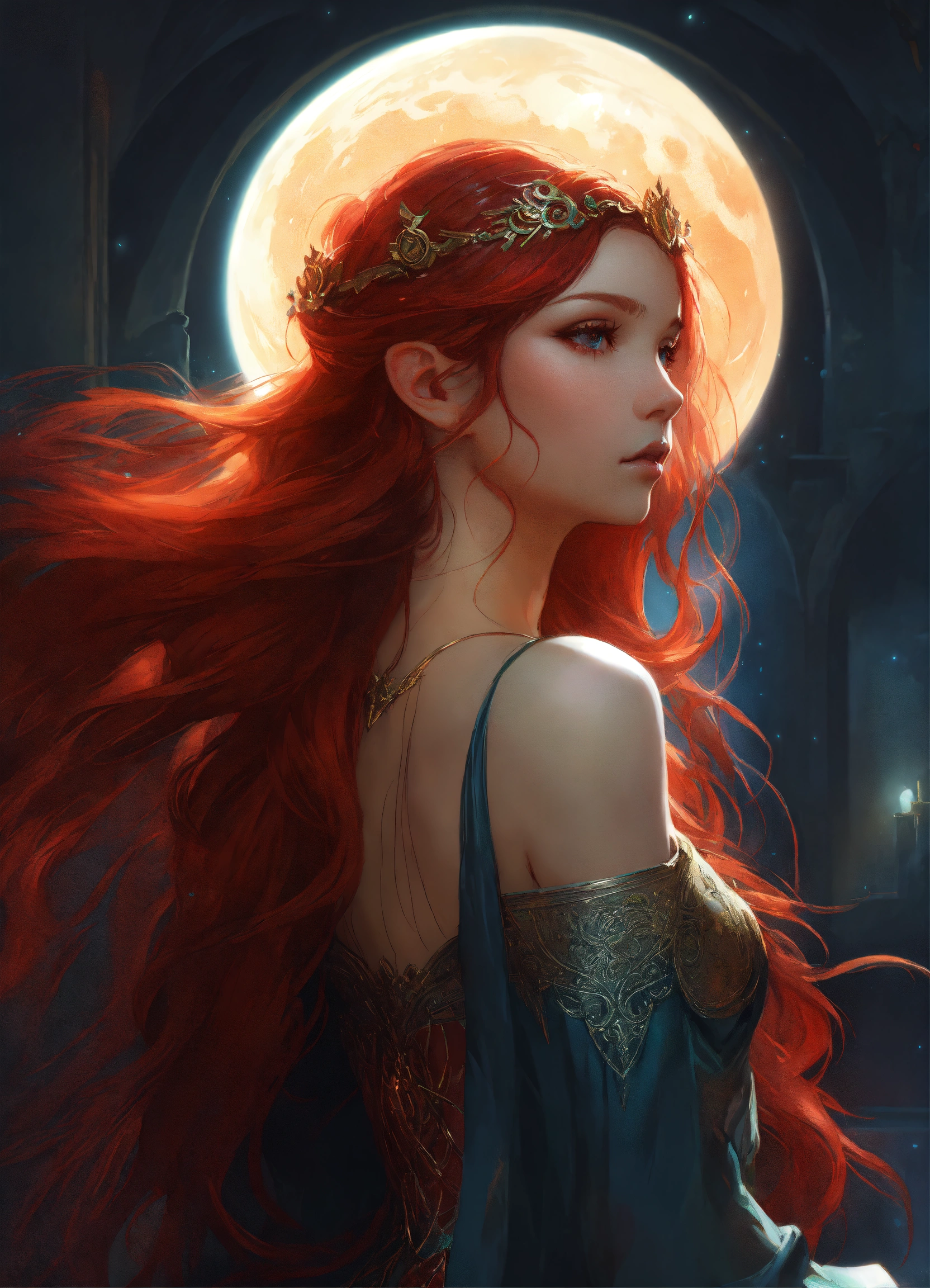 Lexica - Beautiful, red hair, elf princess, long hair, mysterious ...