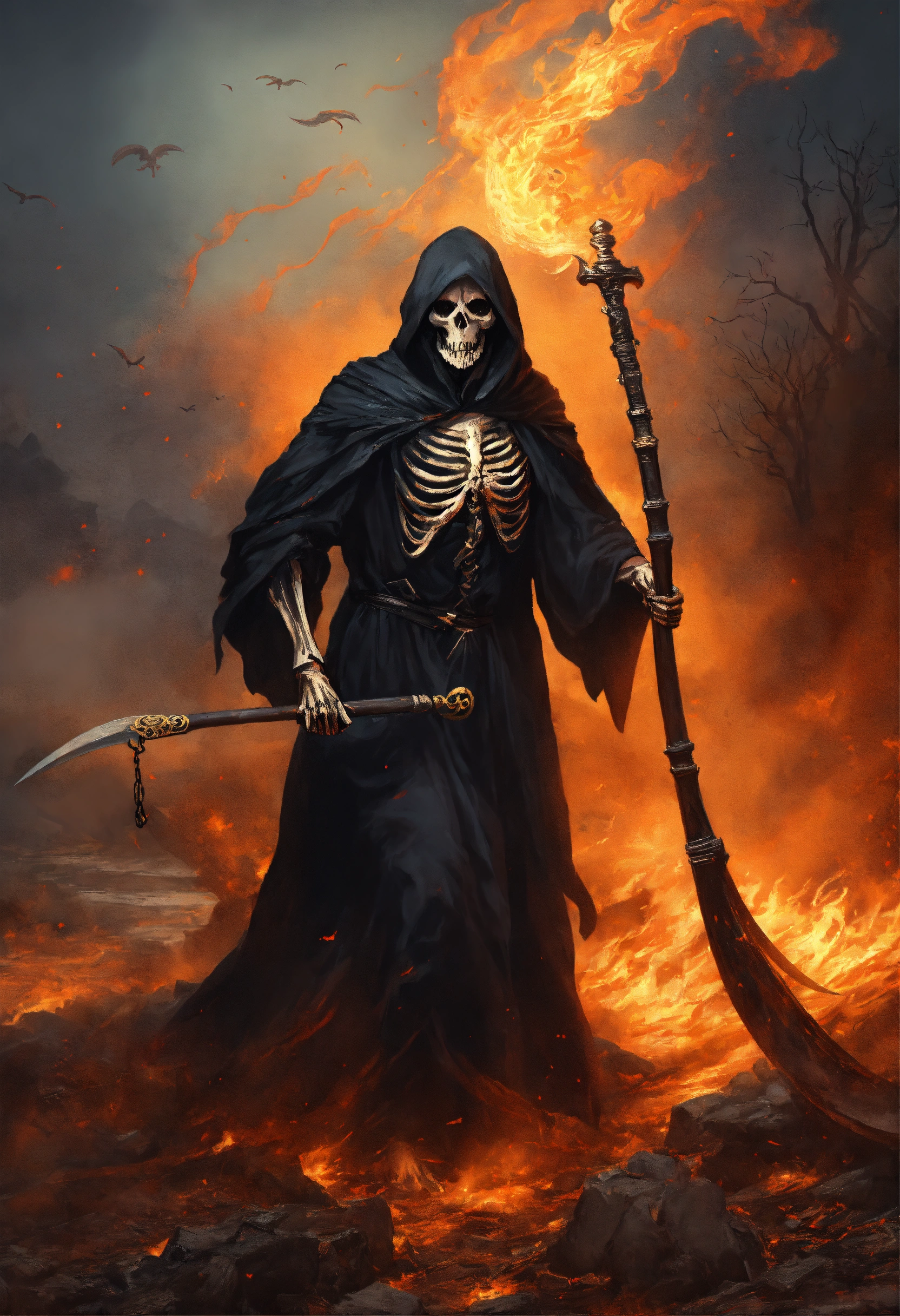 Lexica - The grim reaper with scythe raised for the kill, flowing robes ...