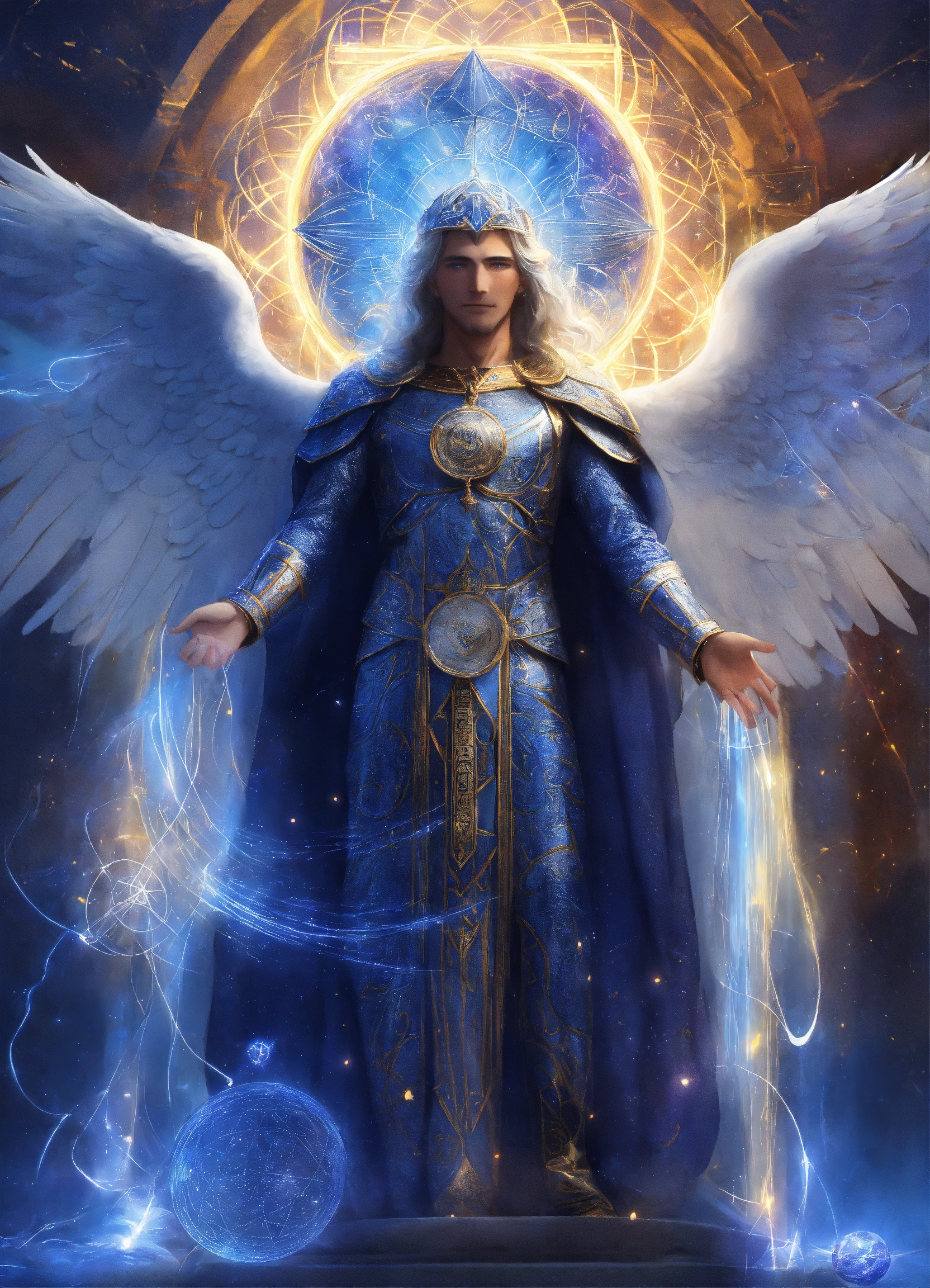 Lexica - Archangel Michael with an elderly visage and round face,hugs a ...
