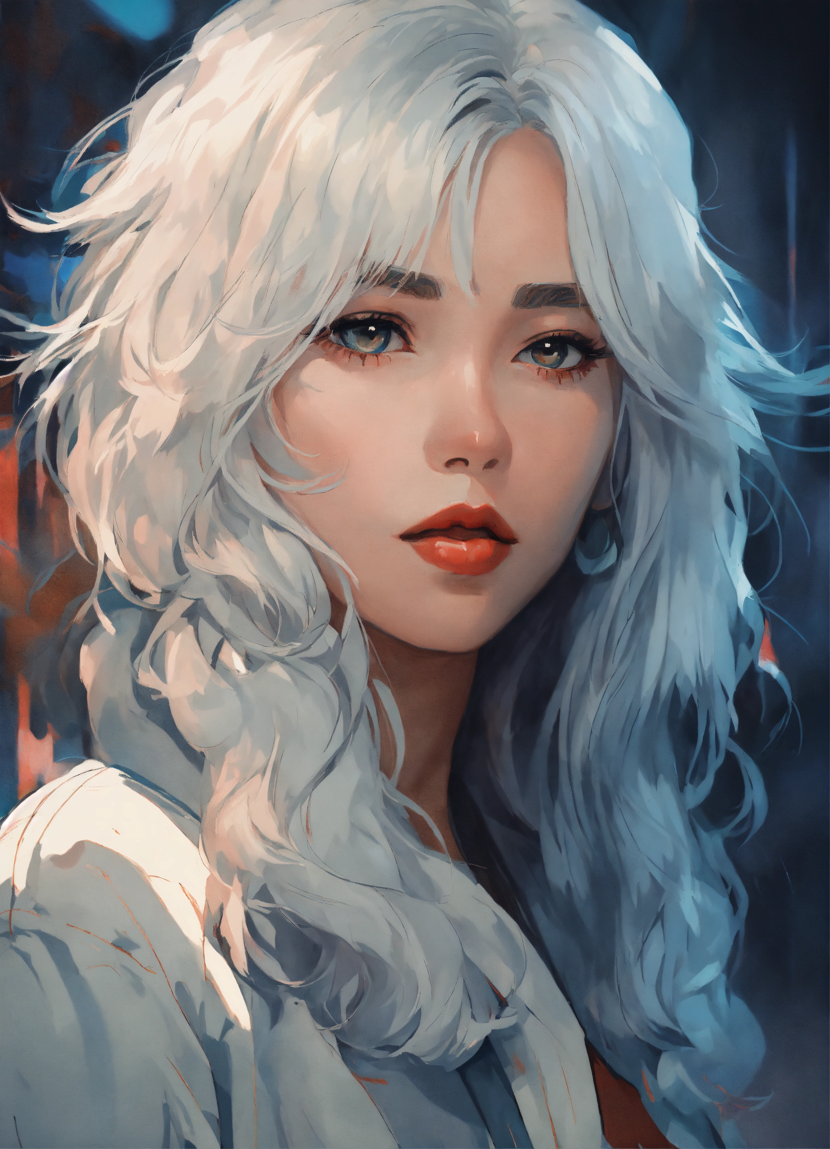 Lexica - Portrait of a young woman with white hair, bang. Stunning ...
