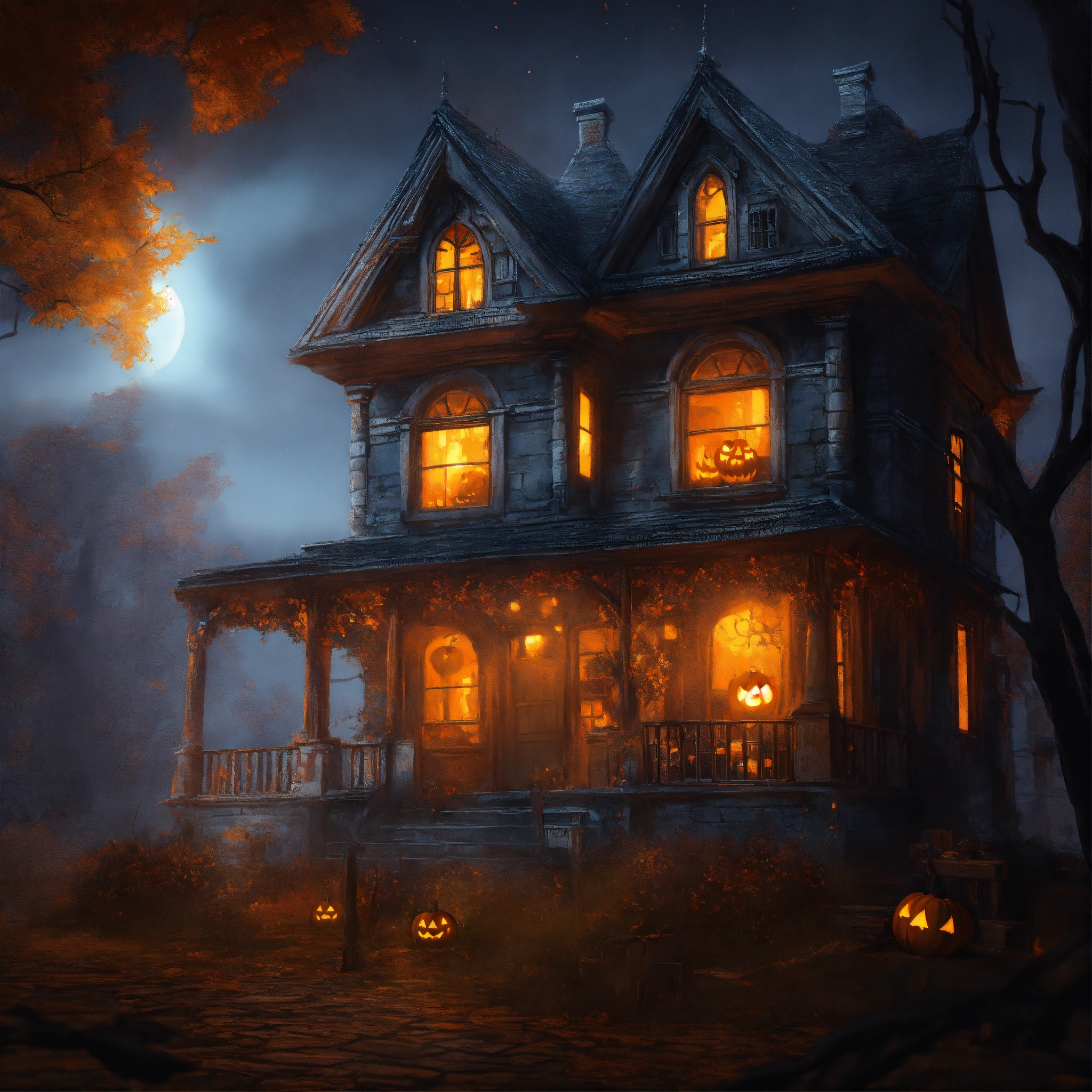 Lexica - Epic beautiful shot of a ultra detailed helloween house ...