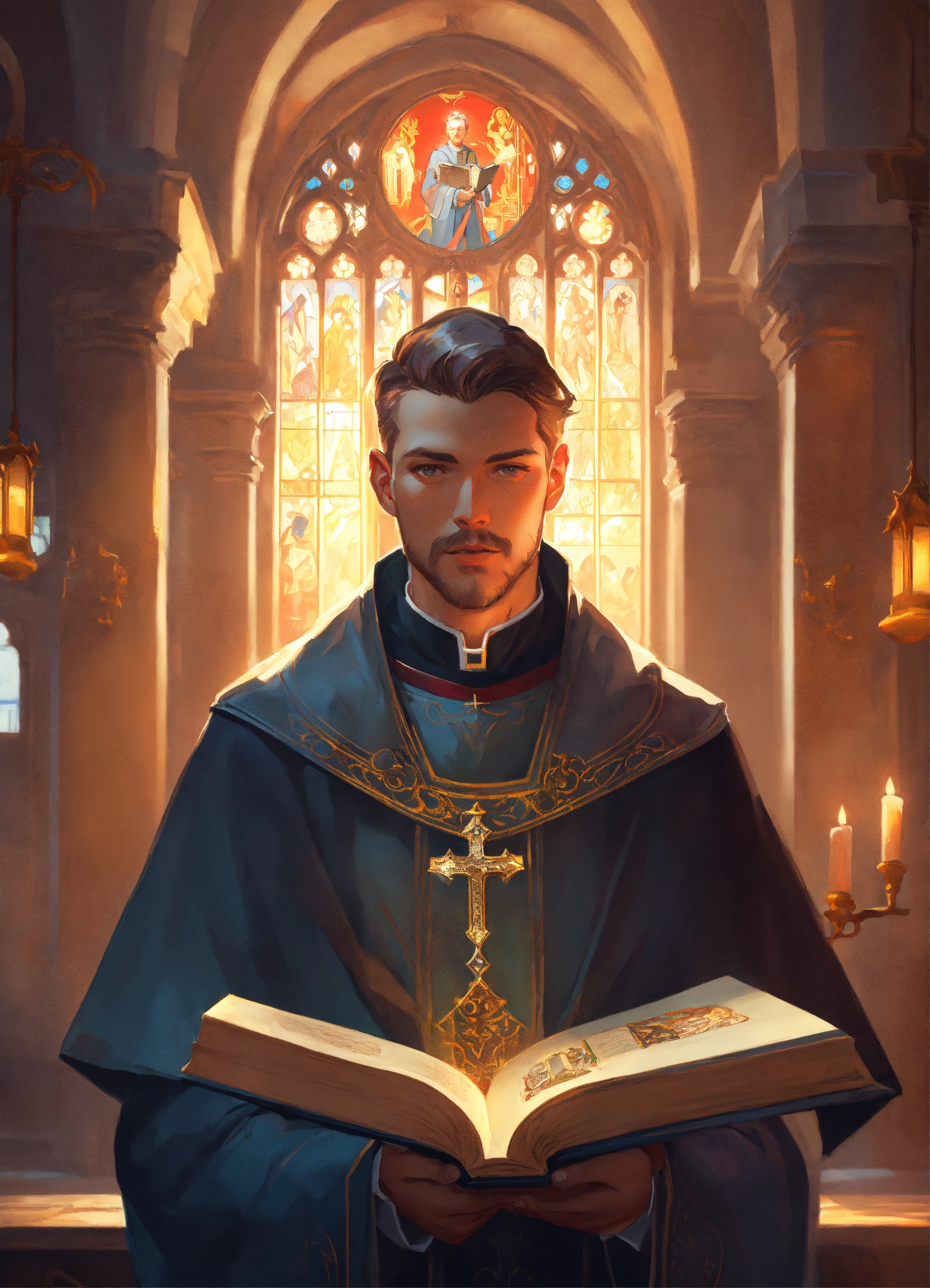 Lexica Male Priest Medieval In Church With Book In Hand Art By 