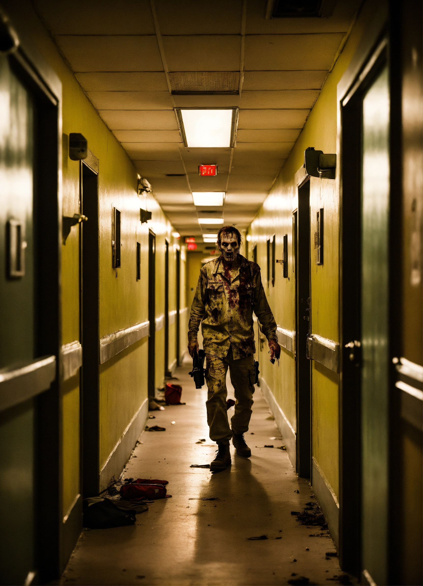 Lexica - Documentary photography of zombie apocalypse inside a corridor ...