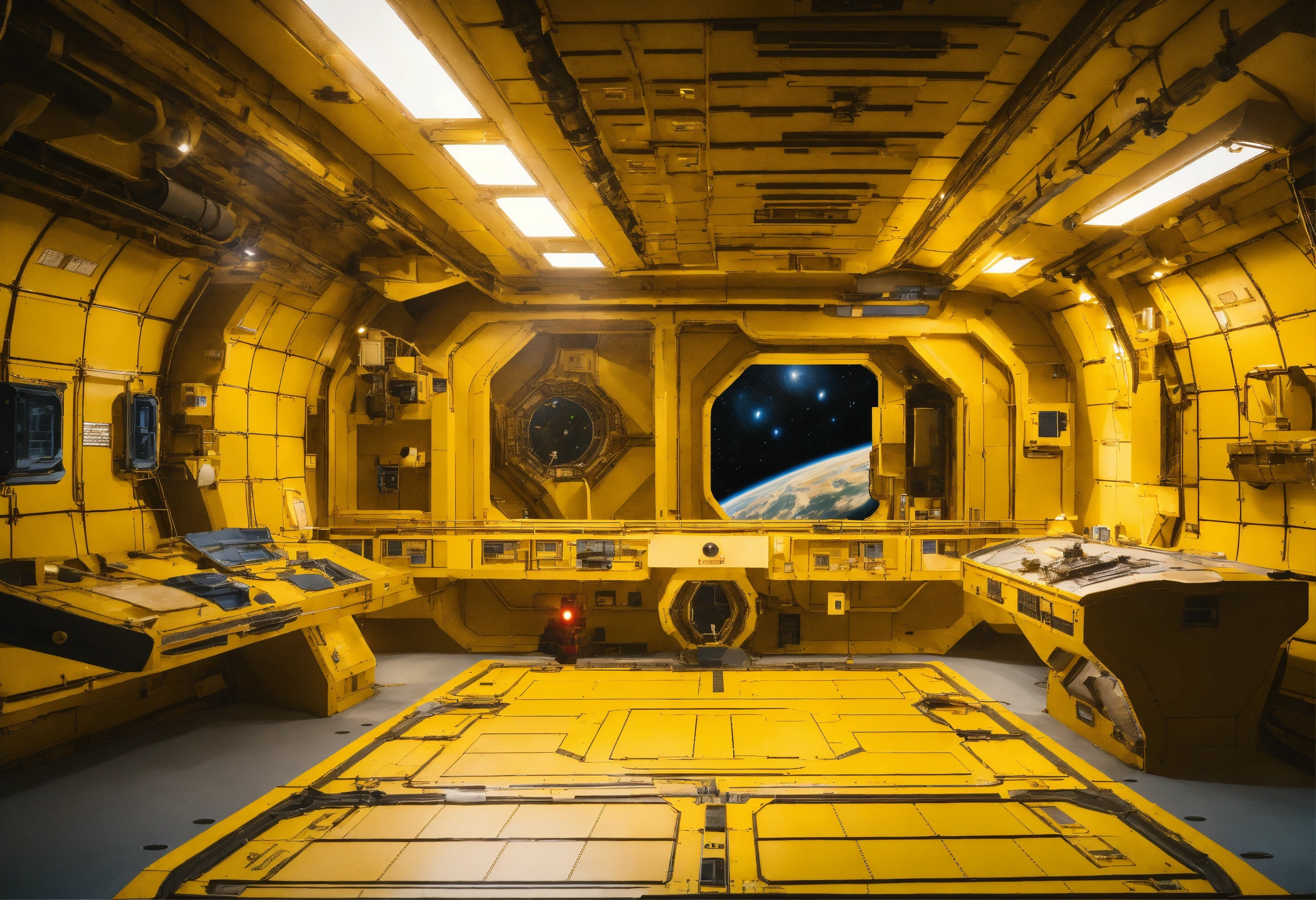 Lexica - Vew of space from a battleship doc of a yellow space station