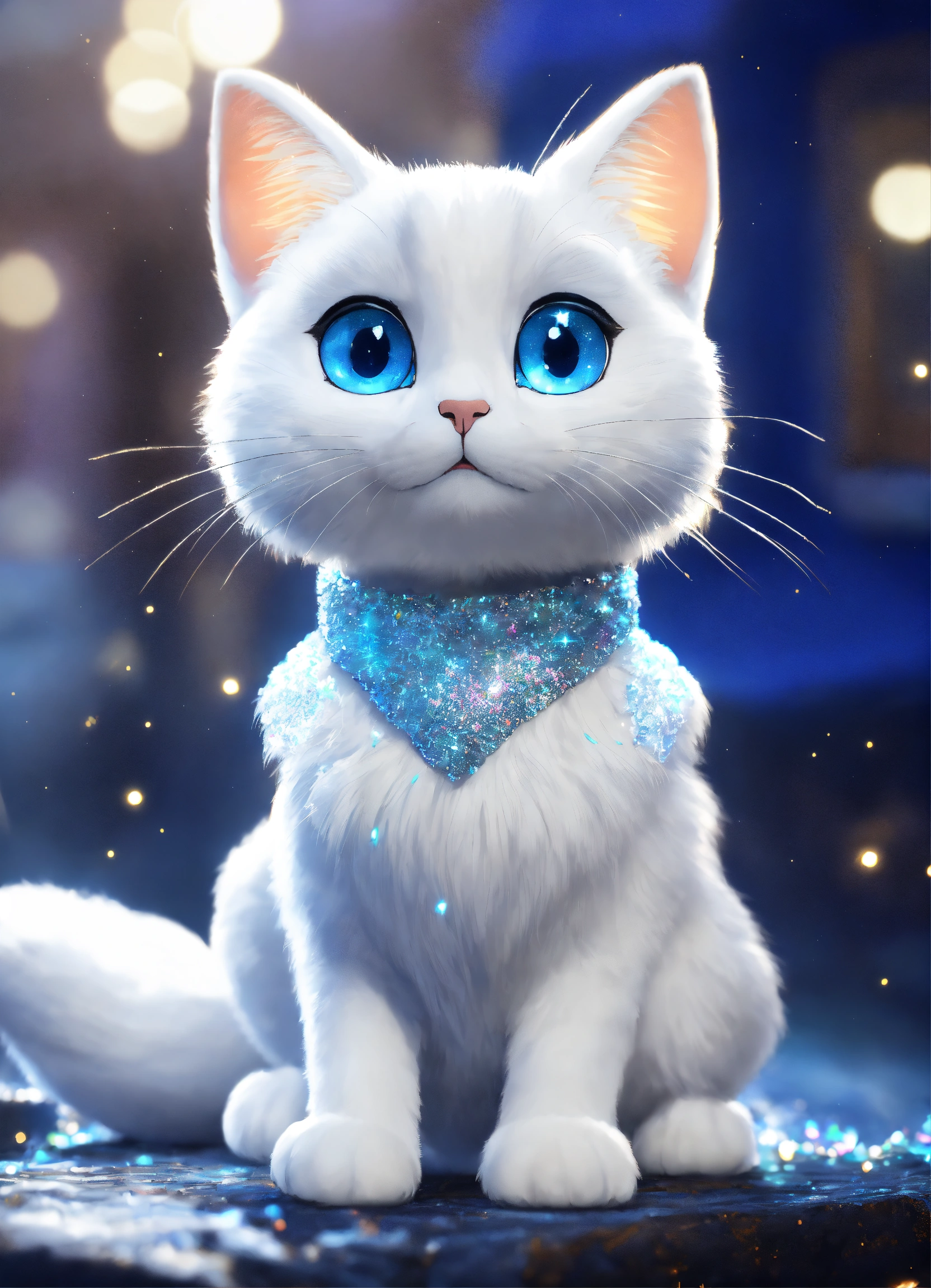 Lexica - Cartoon character a white cat with a silver coat and sparkling ...