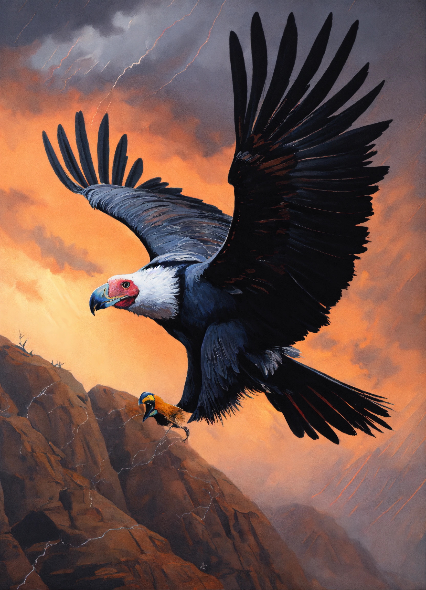 Lexica - A painting of a majestic california condor during a lightning ...