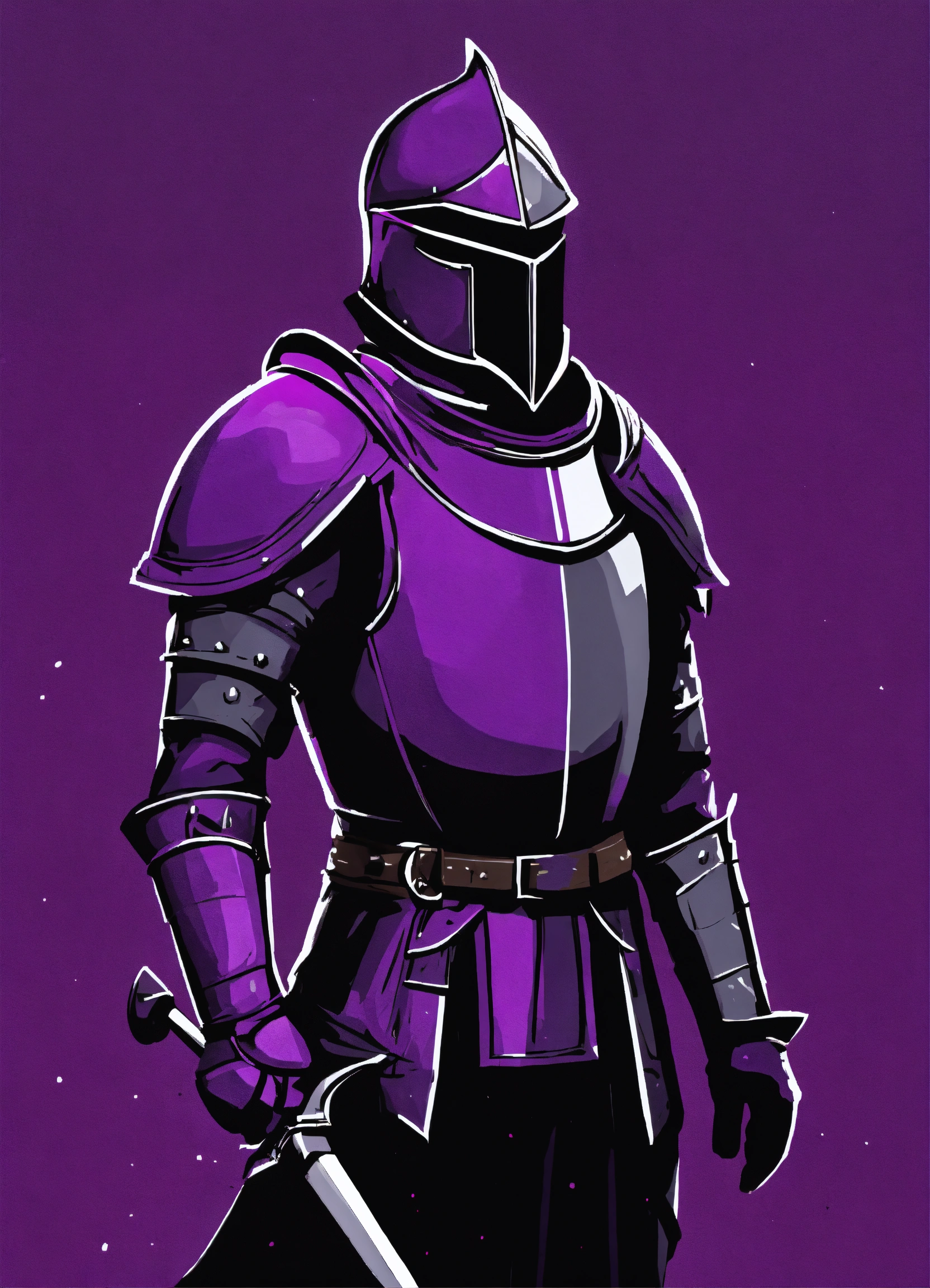 Lexica - A vibrant medieval knight, black, purple, black, gray, minimalism