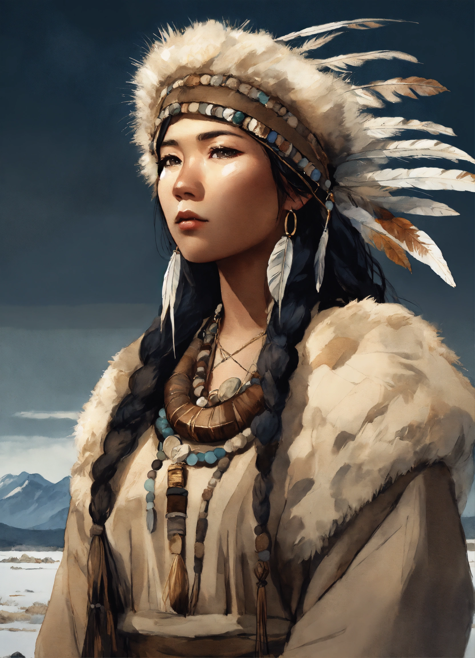 Lexica - Illustration of an inuit woman, young, 18 years old, beautiful ...