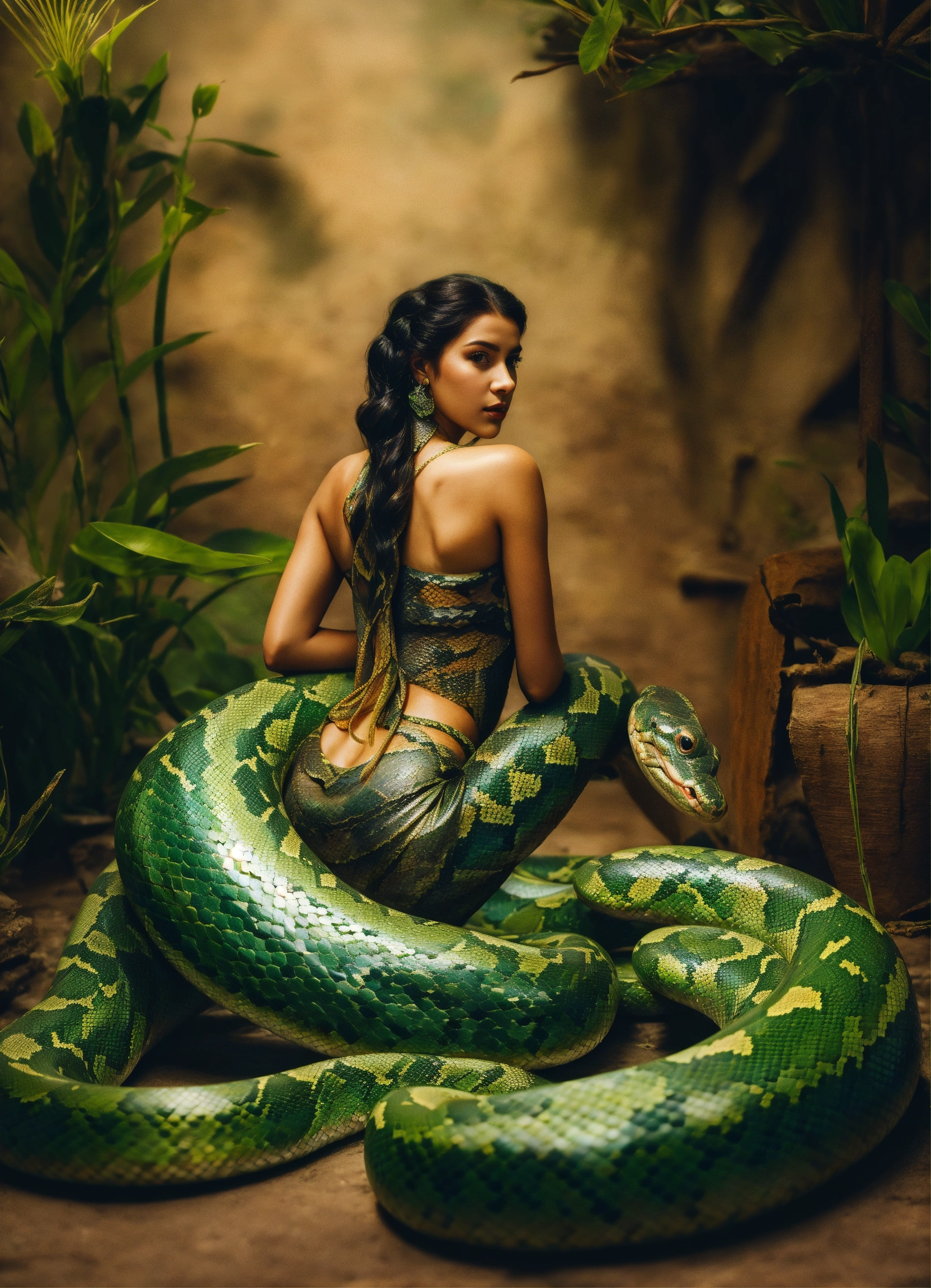 Lexica - Detailed 4k photo full body portrait of a snakemaid slithering ...
