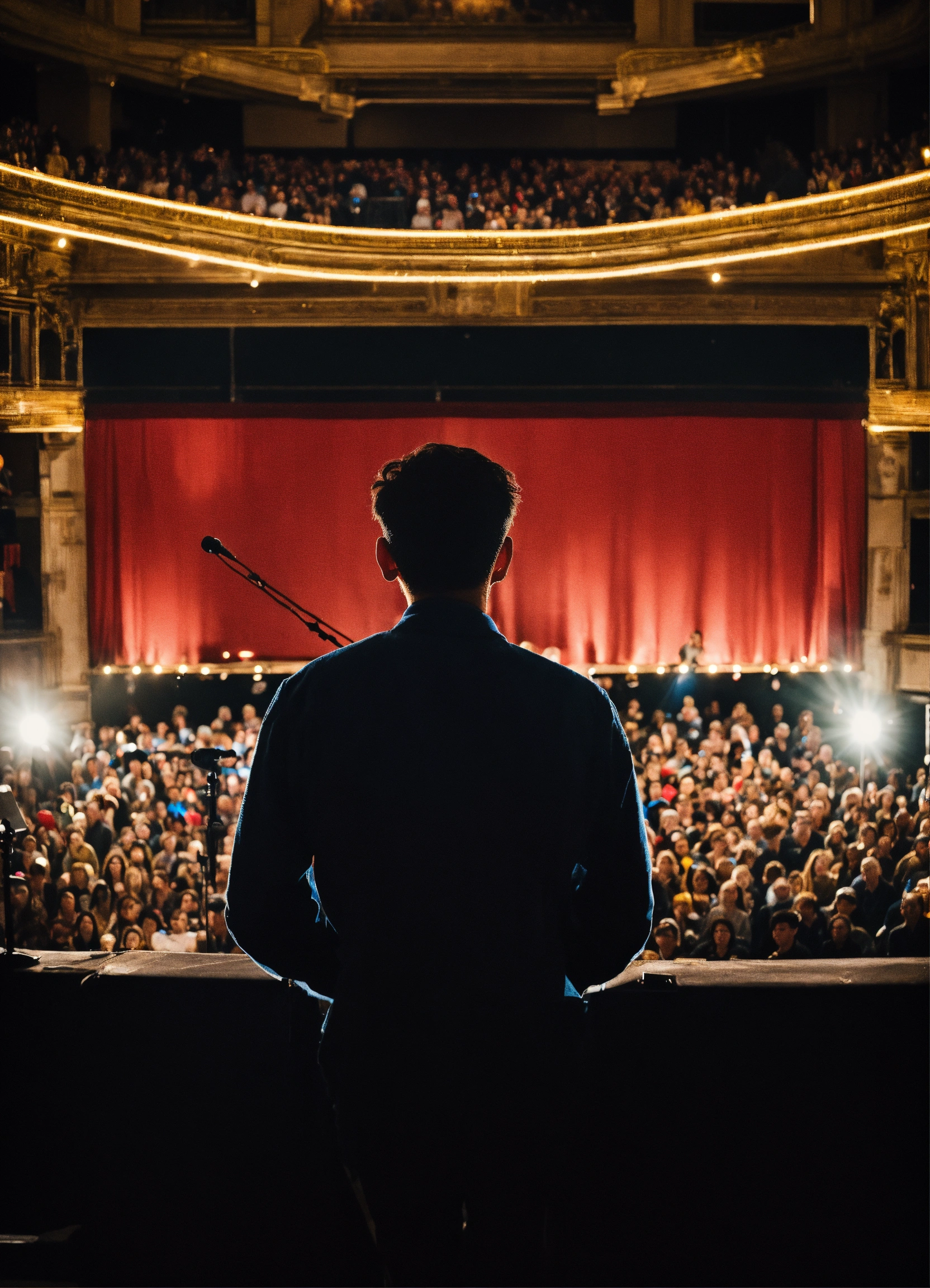 Lexica - The back of a man standing on stage in front of a crowd