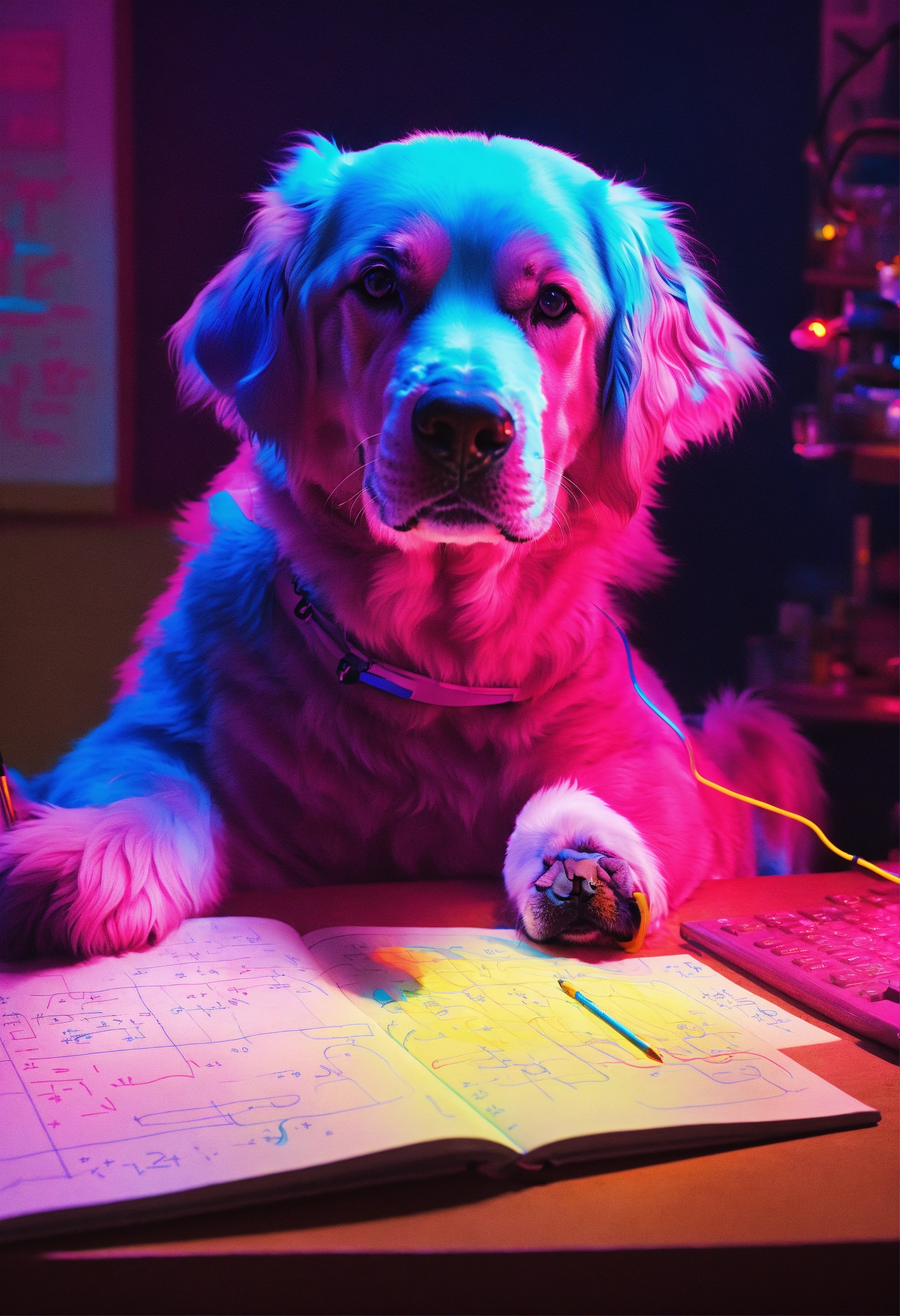 Lexica - Neon dog doing mathematics