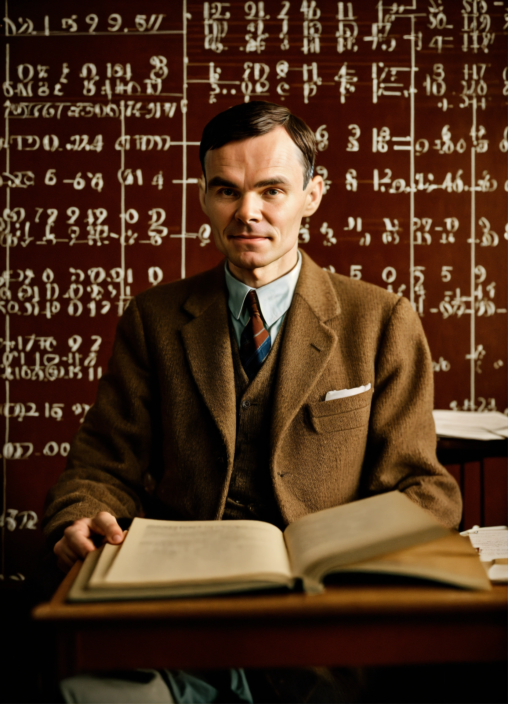 Lexica - A portrait of Alan Turing looking at the camera in a cosy ...